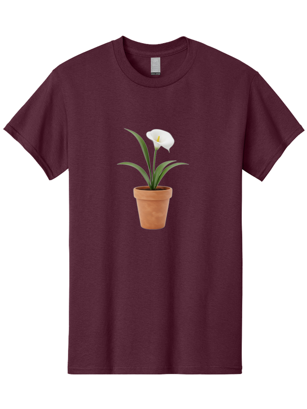 White-Calla-Lily Men'S Graphic Tee, 100% Cotton, Comfortable Casual Summer Wear, Machine Washable, Calla Lily, White Flower, Potted Plant, Terracotta Pot, Elegant Bloom, Floral Beauty, Simple Decor, Home Decor, Yellow Stamen, Green Leaves, Bab584