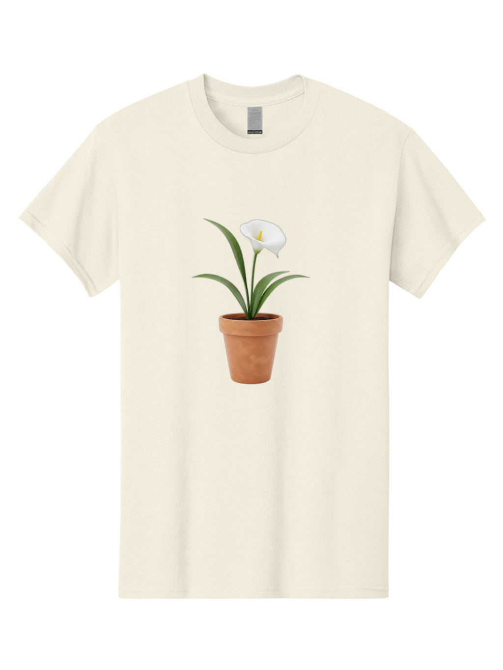 White-Calla-Lily Men'S Graphic Tee, 100% Cotton, Comfortable Casual Summer Wear, Machine Washable, Calla Lily, White Flower, Potted Plant, Terracotta Pot, Elegant Bloom, Floral Beauty, Simple Decor, Home Decor, Yellow Stamen, Green Leaves, Bab584