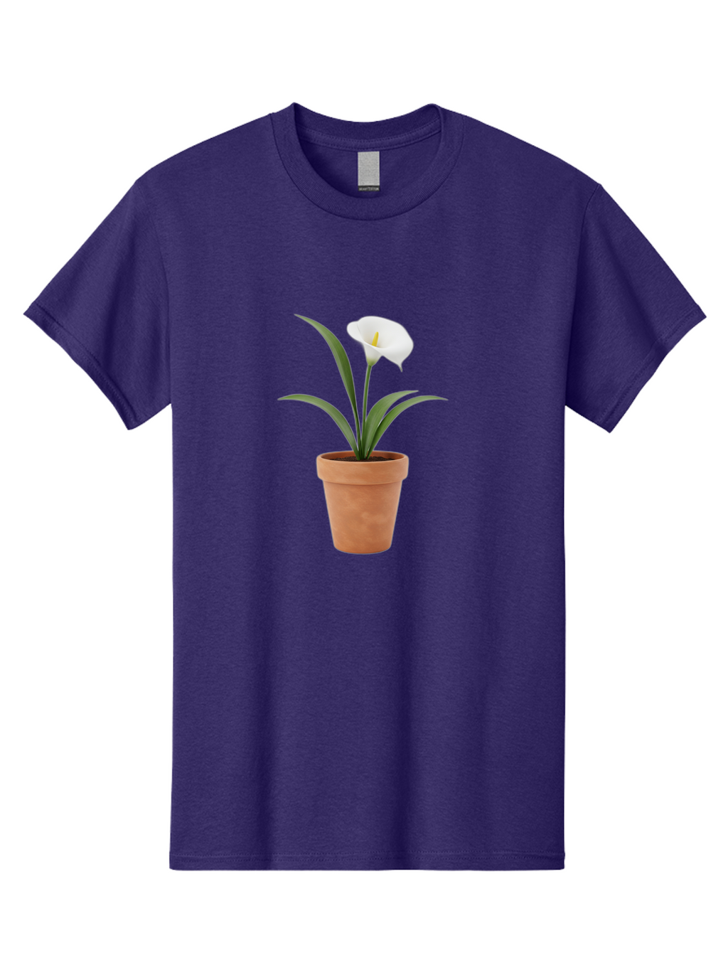 White-Calla-Lily Men'S Graphic Tee, 100% Cotton, Comfortable Casual Summer Wear, Machine Washable, Calla Lily, White Flower, Potted Plant, Terracotta Pot, Elegant Bloom, Floral Beauty, Simple Decor, Home Decor, Yellow Stamen, Green Leaves, Bab584
