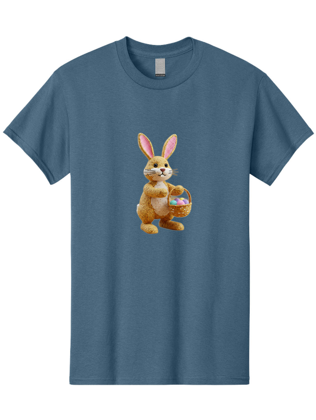 Wicker-Easter-Bunny Men'S Graphic Tee, 100% Cotton, Comfortable Casual Summer Wear, Machine Washable, Wicker Bunny, Holding Basket, Easter Eggs, Spring Holiday, Pastel Colors, Whimsical Design, Wicker Texture, Easter Basket, Cute Bunny, Bab586