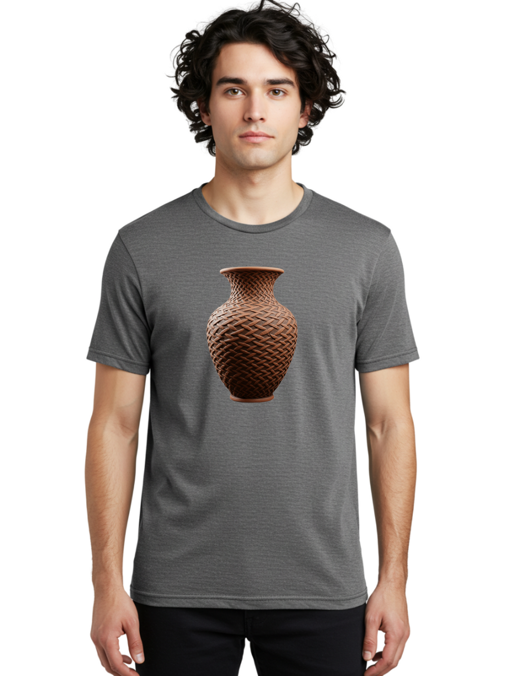Wicker-Vase Men'S Graphic Tee, 100% Cotton, Comfortable Casual Summer Wear, Machine Washable, Woven Vase, Terracotta Pot, Earthy Tones, Woven Design, Traditional Craftsmanship, Handmade Pottery, Bohemian Decor, Rustic Charm, Home Decor Bab587