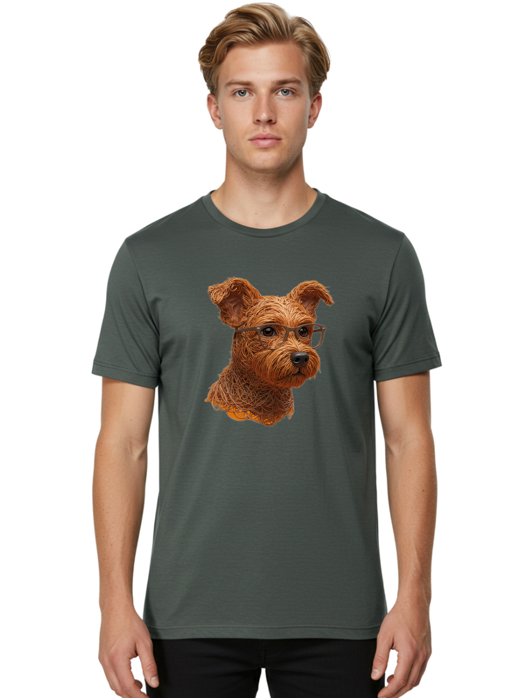 Wire-Dog-With-Glasses Men'S Graphic Tee, 100% Cotton, Comfortable Casual Summer Wear, Machine Washable, Dog Wearing Glasses, Wire Art Dog, Animal Portrait, Dog Portrait, Pet Illustration, Wire Sculpture, Creative Dog Art, Dog With Glasses, Bab589