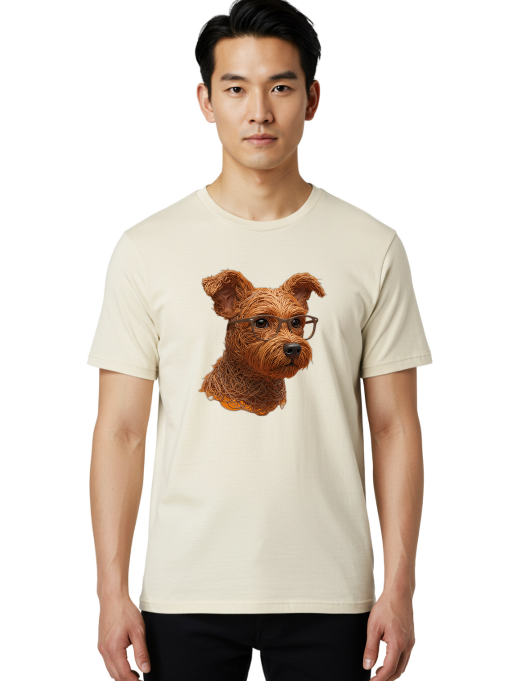 Wire-Dog-With-Glasses Men'S Graphic Tee, 100% Cotton, Comfortable Casual Summer Wear, Machine Washable, Dog Wearing Glasses, Wire Art Dog, Animal Portrait, Dog Portrait, Pet Illustration, Wire Sculpture, Creative Dog Art, Dog With Glasses, Bab589