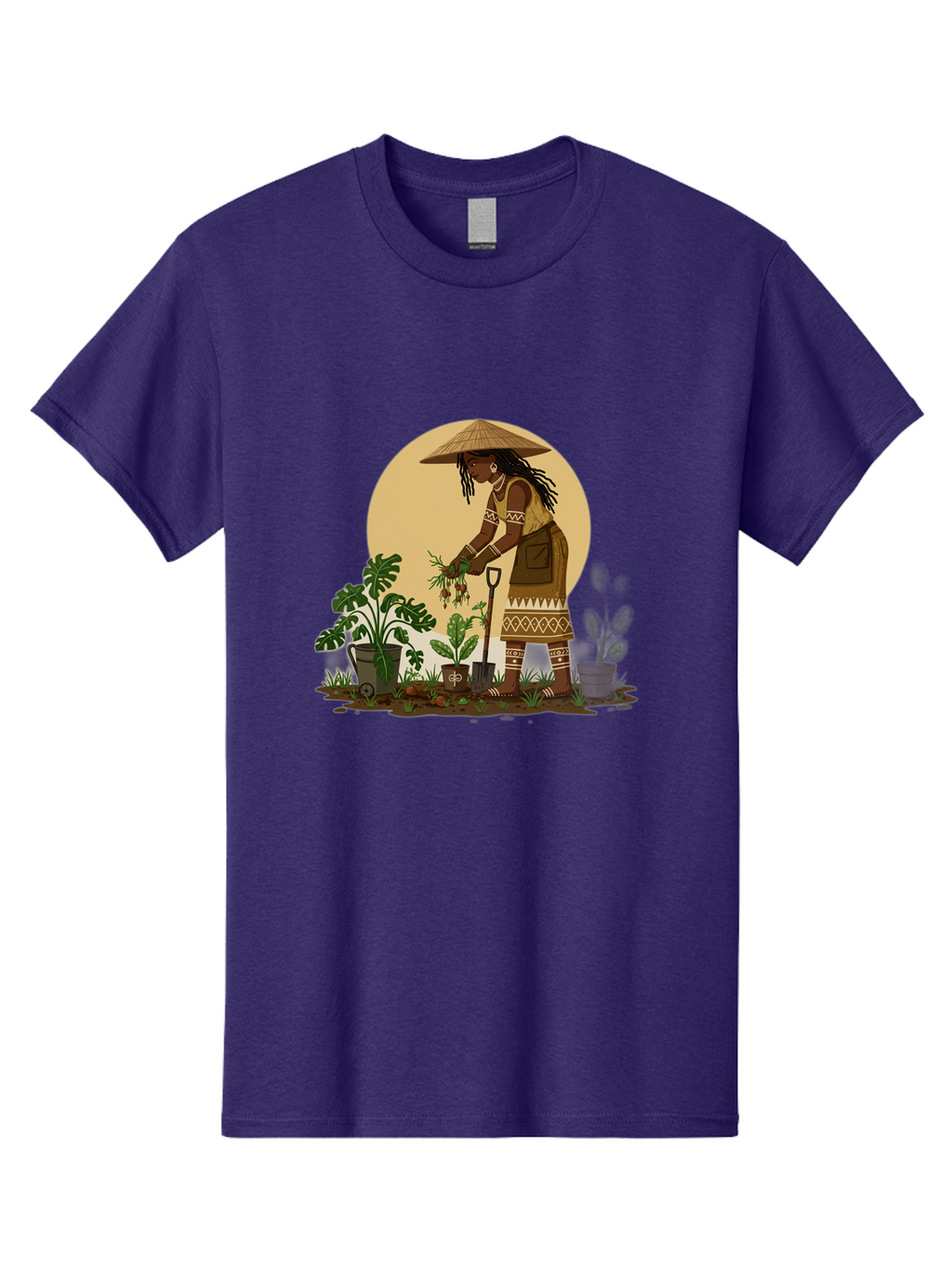 Woman-Gardening-1 Men'S Graphic Tee, 100% Cotton, Comfortable Casual Summer Wear, Machine Washable, Woman Gardening, Harvesting Plants, Traditional Clothing, Conical Hat, Farming Activities, Cultural Heritage, Rural Lifestyle, Green Plants, Bab590