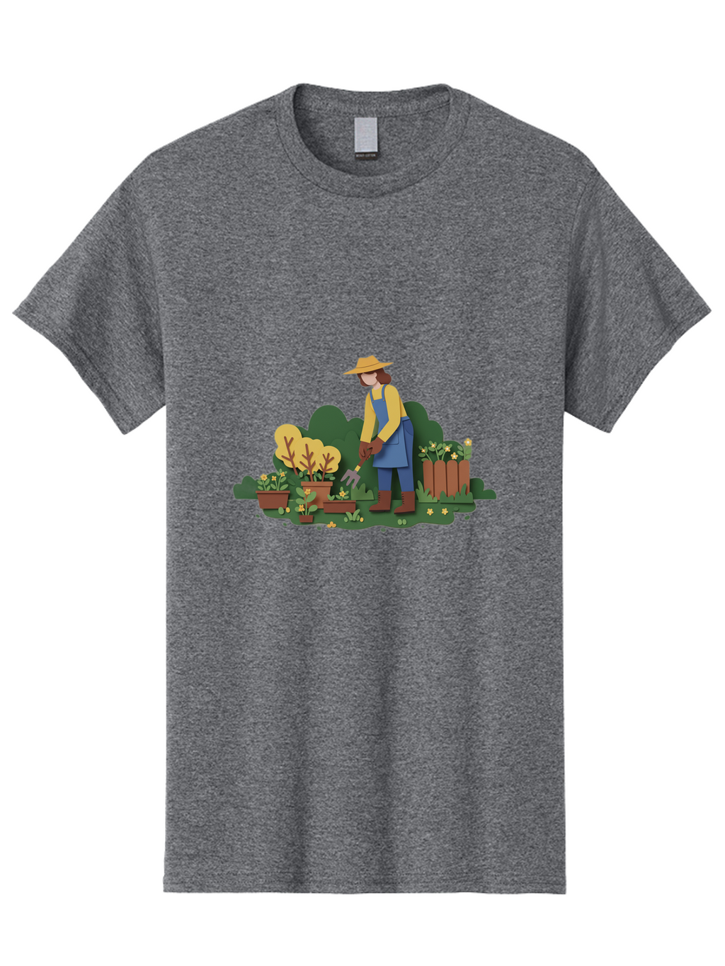 Woman-Gardening Men'S Graphic Tee, 100% Cotton, Comfortable Casual Summer Wear, Machine Washable, Gardener Tending Plants, Gardening Tools, Potted Plants, Gardening Activities, Yellow Flowers, Garden Scenery, Outdoor Work, Gardening Gloves Bab591