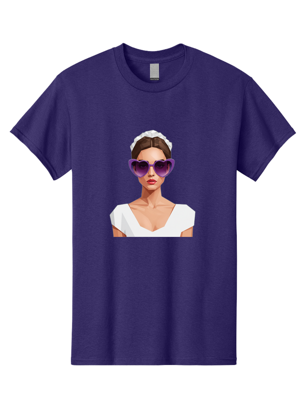 Woman-In-Sunglasses Men'S Graphic Tee, 100% Cotton, Comfortable Casual Summer Wear, Machine Washable, Fashionable Woman, Stylish Sunglasses, Elegant White Dress, Sophisticated Look, Trendy Accessories, Modern Fashion, Purple Shades, Bab592