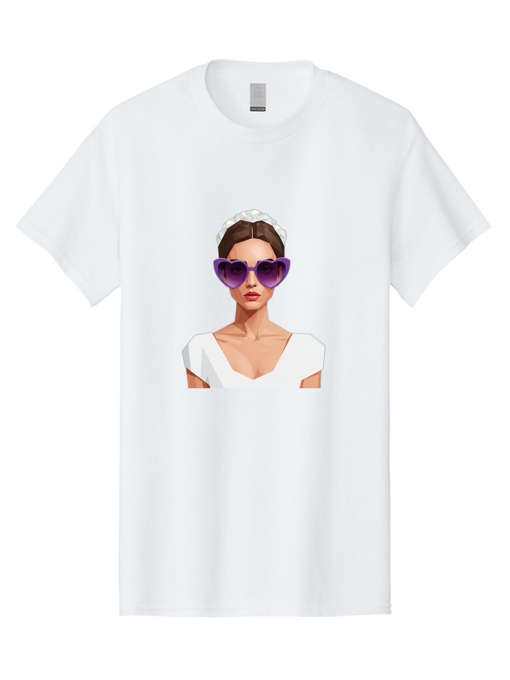 Woman-In-Sunglasses Men'S Graphic Tee, 100% Cotton, Comfortable Casual Summer Wear, Machine Washable, Fashionable Woman, Stylish Sunglasses, Elegant White Dress, Sophisticated Look, Trendy Accessories, Modern Fashion, Purple Shades, Bab592