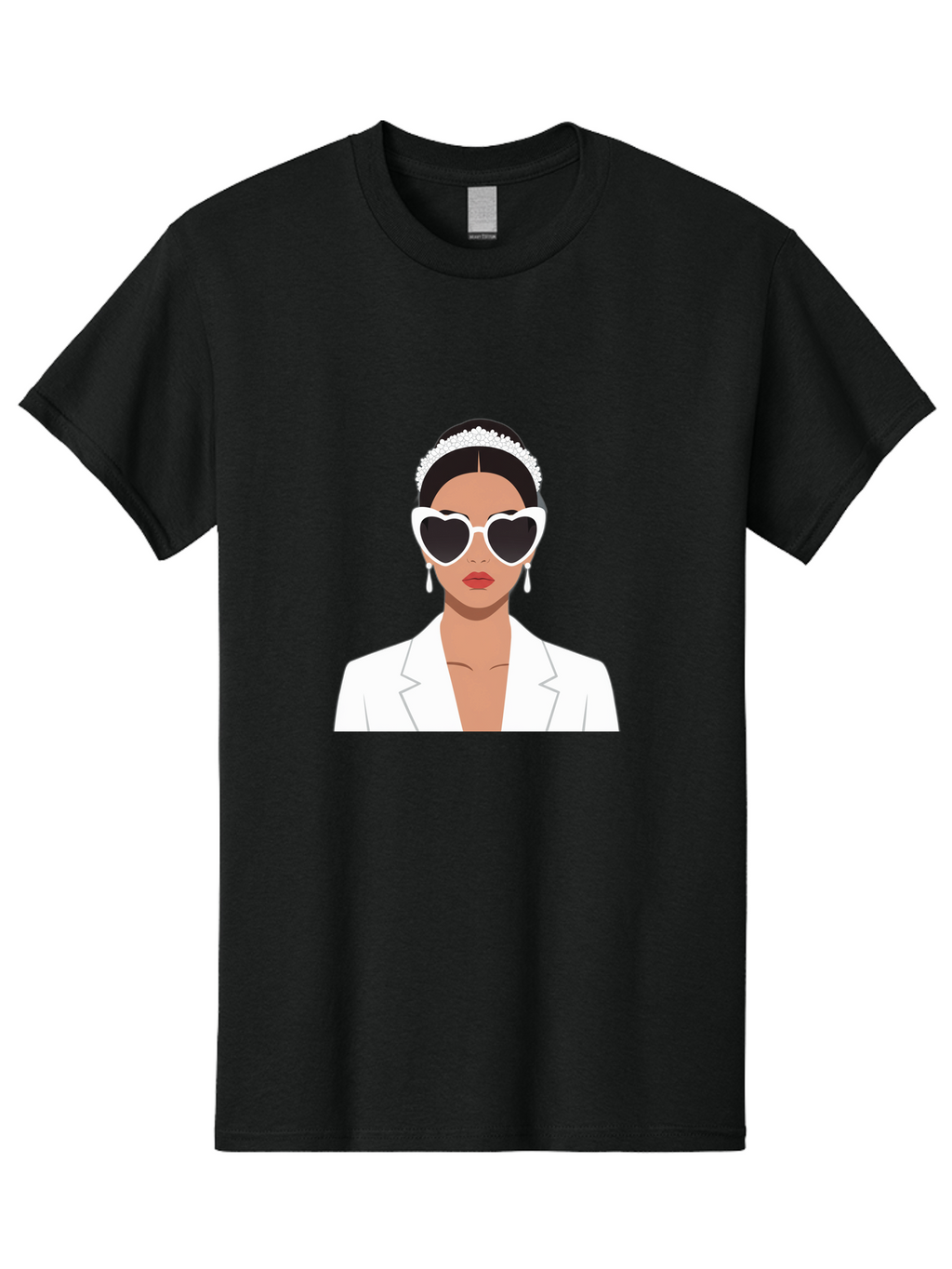 Woman-In-White Men'S Graphic Tee, 100% Cotton, Comfortable Casual Summer Wear, Machine Washable, Fashionable Woman, Heart-Shaped Sunglasses, White Blazer, Elegant Jewelry, Stylish Accessory, Trendy Outfit, Glamorous, Sophisticated Style, Bab593