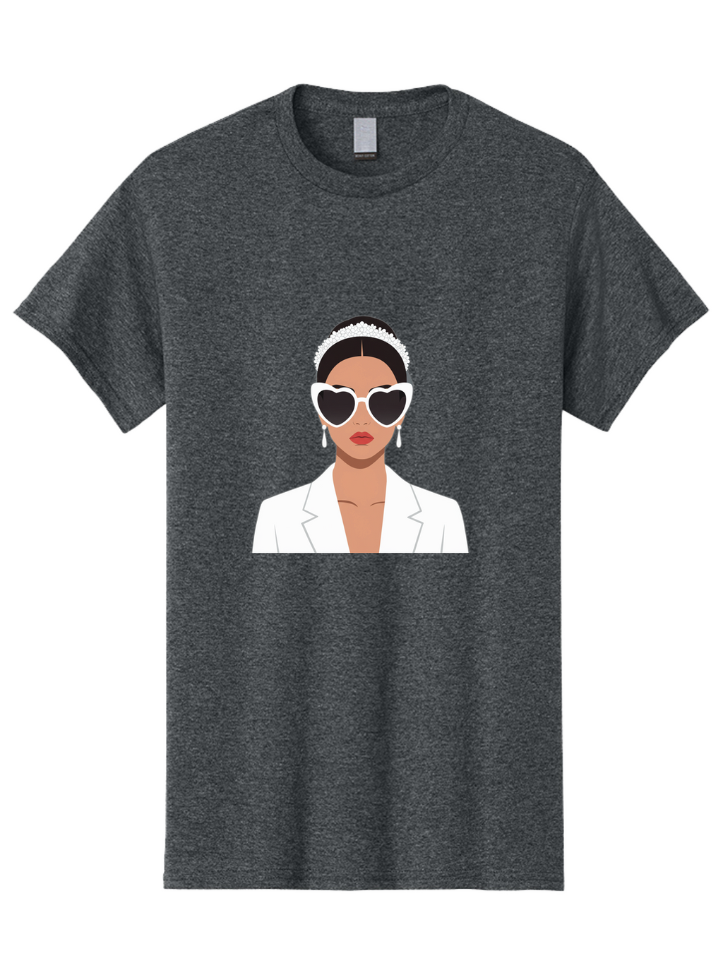 Woman-In-White Men'S Graphic Tee, 100% Cotton, Comfortable Casual Summer Wear, Machine Washable, Fashionable Woman, Heart-Shaped Sunglasses, White Blazer, Elegant Jewelry, Stylish Accessory, Trendy Outfit, Glamorous, Sophisticated Style, Bab593
