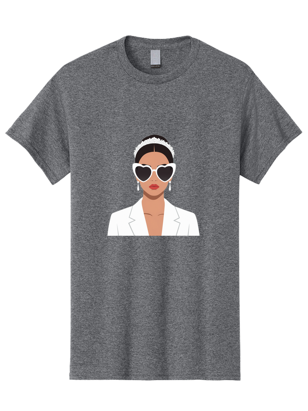 Woman-In-White Men'S Graphic Tee, 100% Cotton, Comfortable Casual Summer Wear, Machine Washable, Fashionable Woman, Heart-Shaped Sunglasses, White Blazer, Elegant Jewelry, Stylish Accessory, Trendy Outfit, Glamorous, Sophisticated Style, Bab593