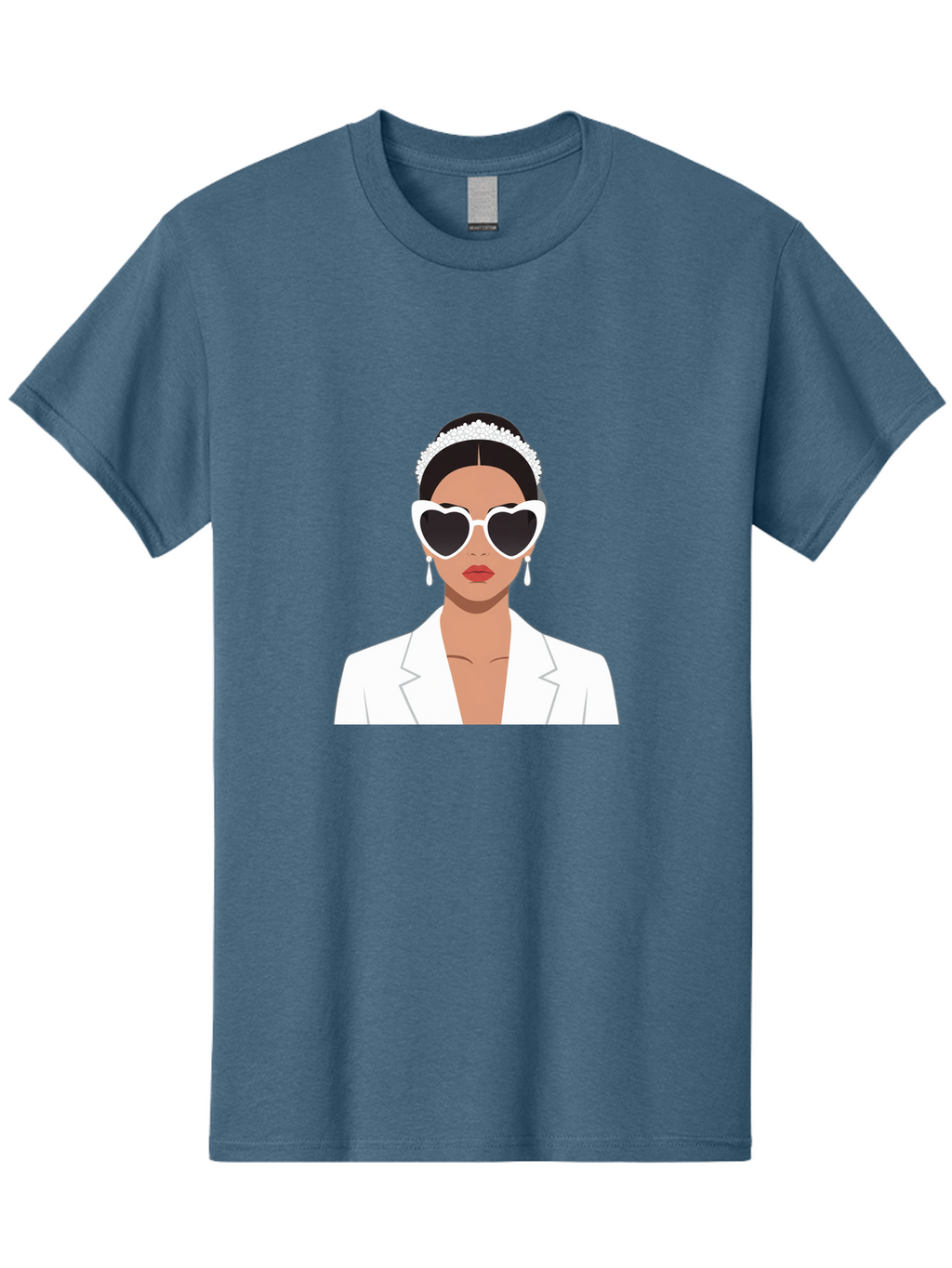 Woman-In-White Men'S Graphic Tee, 100% Cotton, Comfortable Casual Summer Wear, Machine Washable, Fashionable Woman, Heart-Shaped Sunglasses, White Blazer, Elegant Jewelry, Stylish Accessory, Trendy Outfit, Glamorous, Sophisticated Style, Bab593