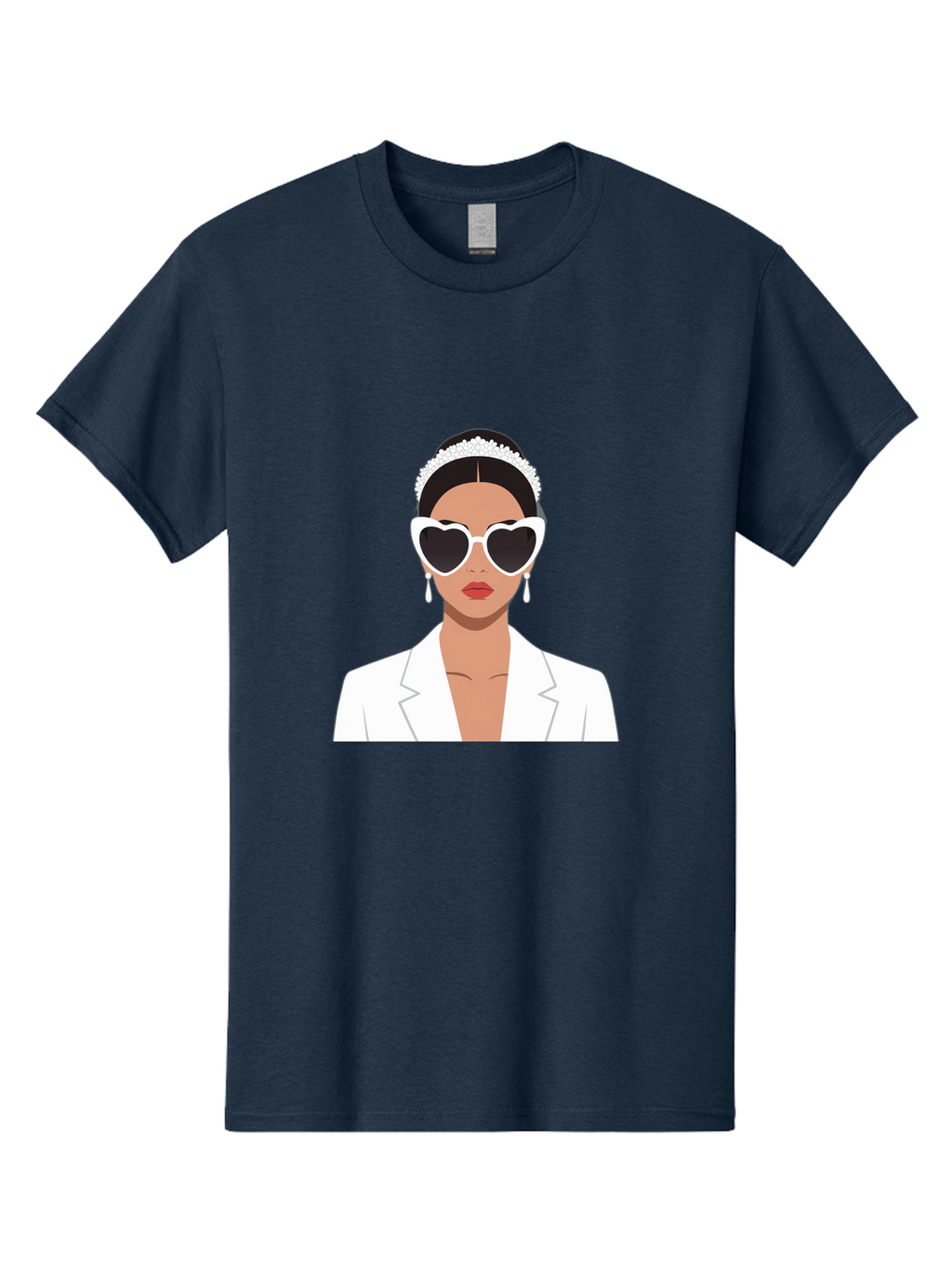 Woman-In-White Men'S Graphic Tee, 100% Cotton, Comfortable Casual Summer Wear, Machine Washable, Fashionable Woman, Heart-Shaped Sunglasses, White Blazer, Elegant Jewelry, Stylish Accessory, Trendy Outfit, Glamorous, Sophisticated Style, Bab593