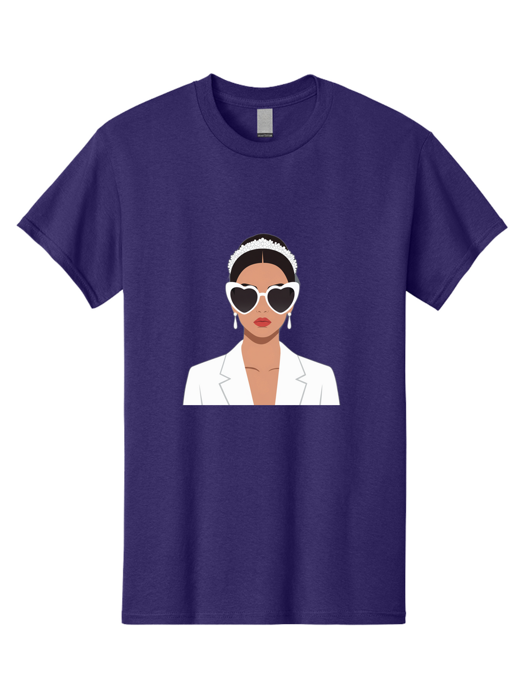 Woman-In-White Men'S Graphic Tee, 100% Cotton, Comfortable Casual Summer Wear, Machine Washable, Fashionable Woman, Heart-Shaped Sunglasses, White Blazer, Elegant Jewelry, Stylish Accessory, Trendy Outfit, Glamorous, Sophisticated Style, Bab593