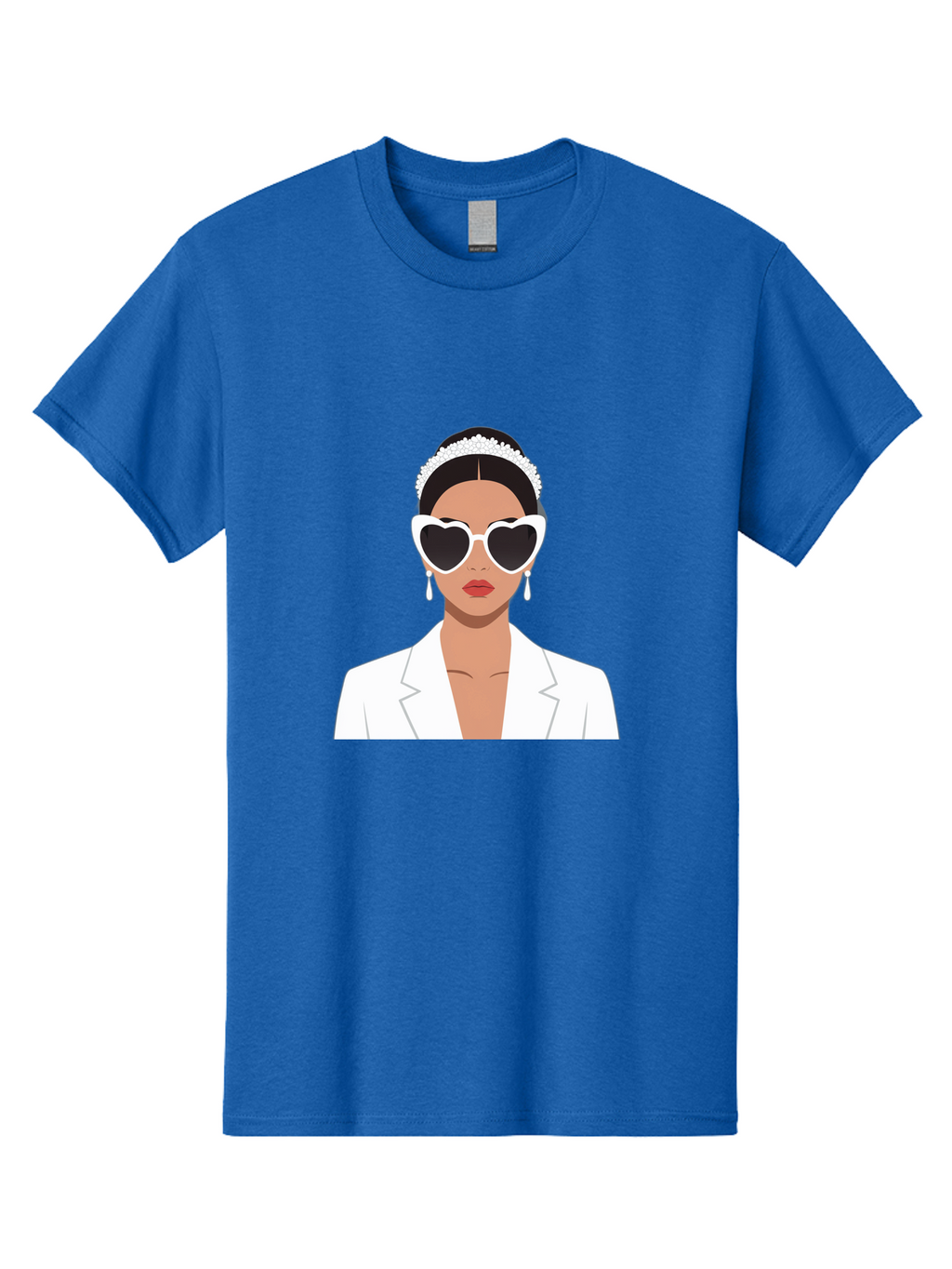 Woman-In-White Men'S Graphic Tee, 100% Cotton, Comfortable Casual Summer Wear, Machine Washable, Fashionable Woman, Heart-Shaped Sunglasses, White Blazer, Elegant Jewelry, Stylish Accessory, Trendy Outfit, Glamorous, Sophisticated Style, Bab593