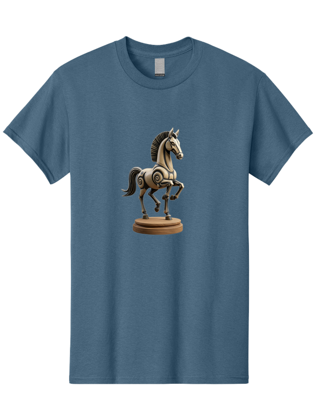 Wooden-Horse-Statue Men'S Graphic Tee, 100% Cotton, Comfortable Casual Summer Wear, Machine Washable, Mechanical Horse, Wooden Horse, Figurine, Horse Sculpture, Decorative Art, Spiral Patterns, Wooden Craftsmanship, Horse Figurine, Bab595