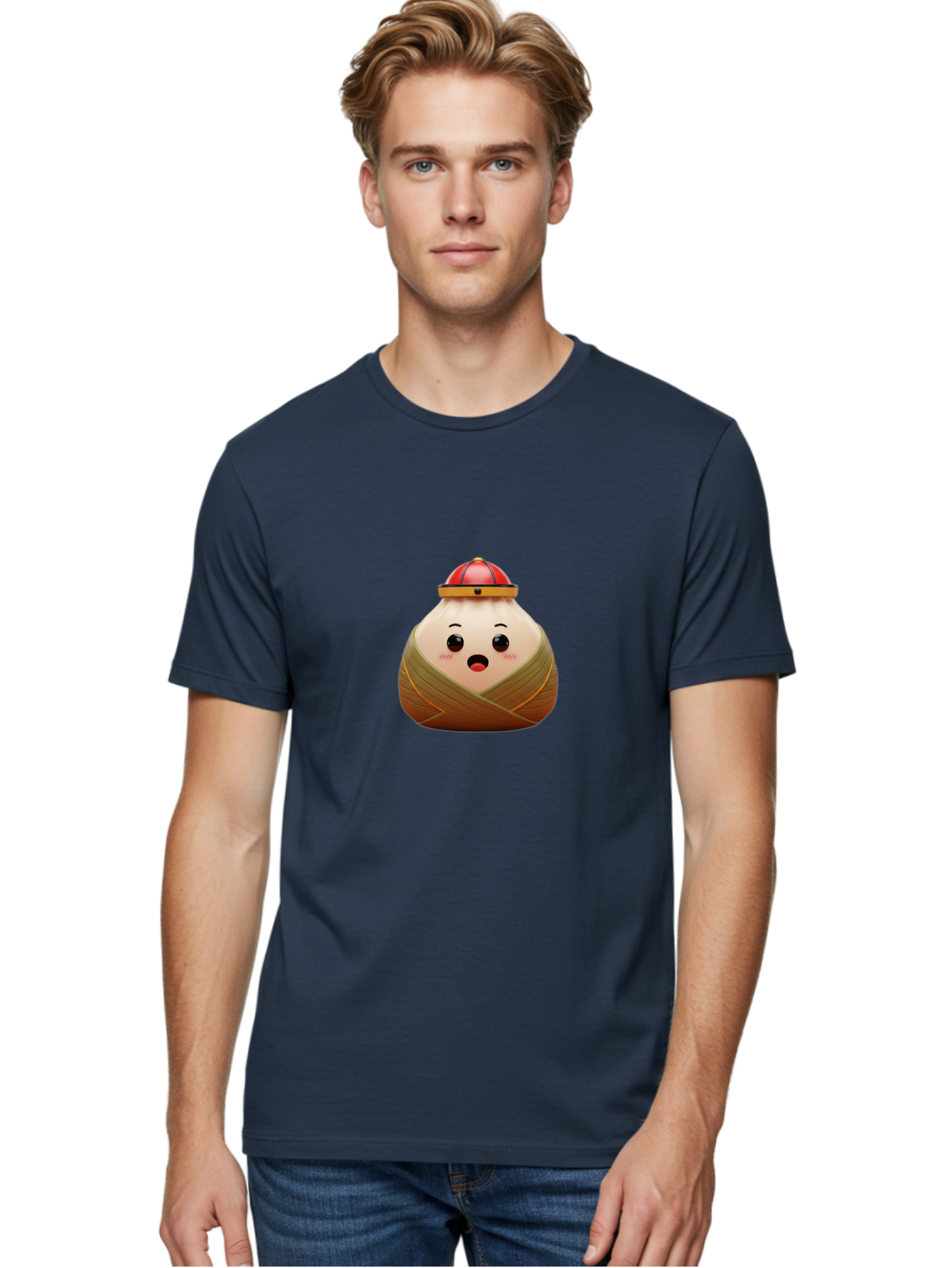 Xiaolongbao Men'S Graphic Tee, 100% Cotton, Comfortable Casual Summer Wear, Machine Washable, Cartoon Xiaolongbao, Chinese Dumpling, Steamed Bun, Surprised Expression, Adorable Character, Kawaii Food, Culinary Delight, Soup Dumpling Bab597