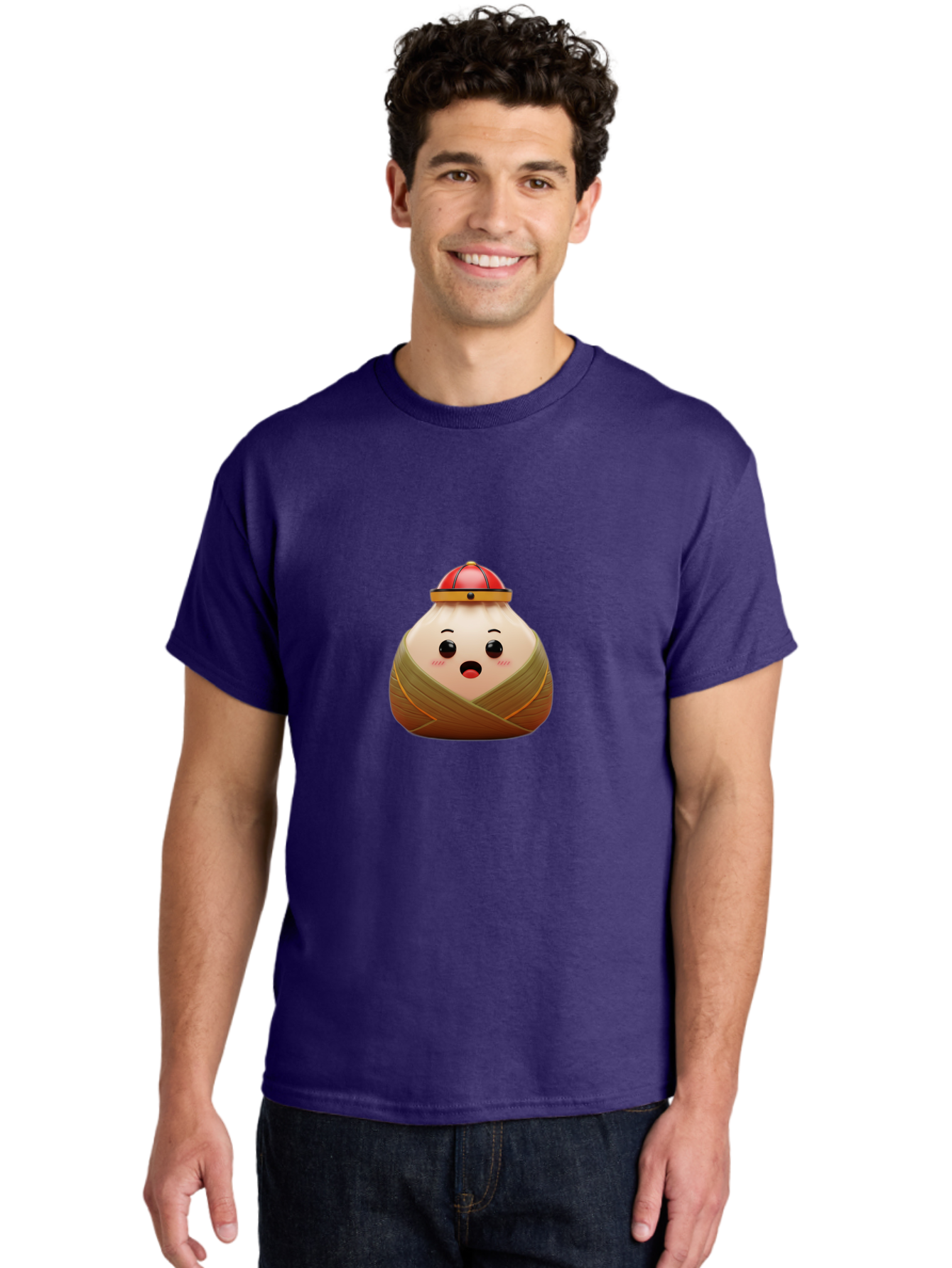 Xiaolongbao Men'S Graphic Tee, 100% Cotton, Comfortable Casual Summer Wear, Machine Washable, Cartoon Xiaolongbao, Chinese Dumpling, Steamed Bun, Surprised Expression, Adorable Character, Kawaii Food, Culinary Delight, Soup Dumpling Bab597