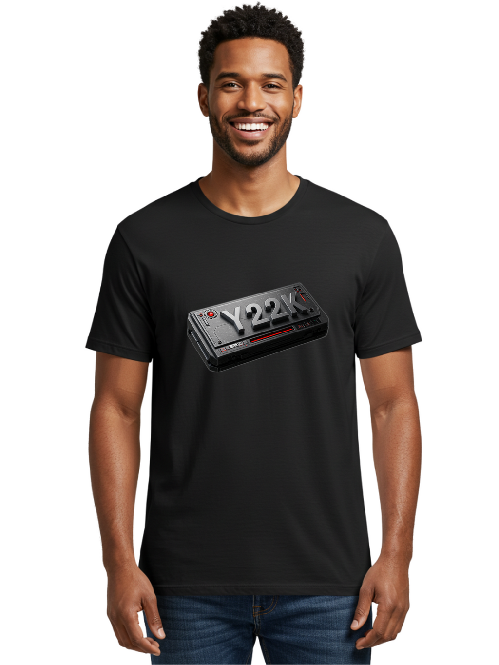 Y22K Men'S Graphic Tee, 100% Cotton, Comfortable Casual Summer Wear, Machine Washable, Futuristic Device, Y22K, Technology, Cyberpunk, Sleek Design, Metallic Surface, Red Accents, Futuristic Tech, Innovative Gadget, High-Tech Equipment, Bab598