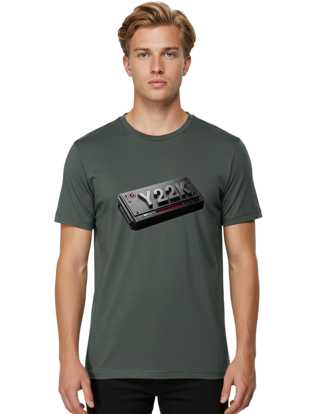 Y22K Men'S Graphic Tee, 100% Cotton, Comfortable Casual Summer Wear, Machine Washable, Futuristic Device, Y22K, Technology, Cyberpunk, Sleek Design, Metallic Surface, Red Accents, Futuristic Tech, Innovative Gadget, High-Tech Equipment, Bab598