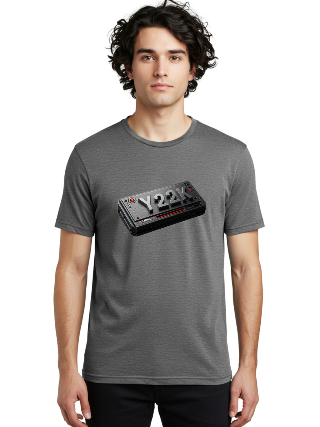 Y22K Men'S Graphic Tee, 100% Cotton, Comfortable Casual Summer Wear, Machine Washable, Futuristic Device, Y22K, Technology, Cyberpunk, Sleek Design, Metallic Surface, Red Accents, Futuristic Tech, Innovative Gadget, High-Tech Equipment, Bab598