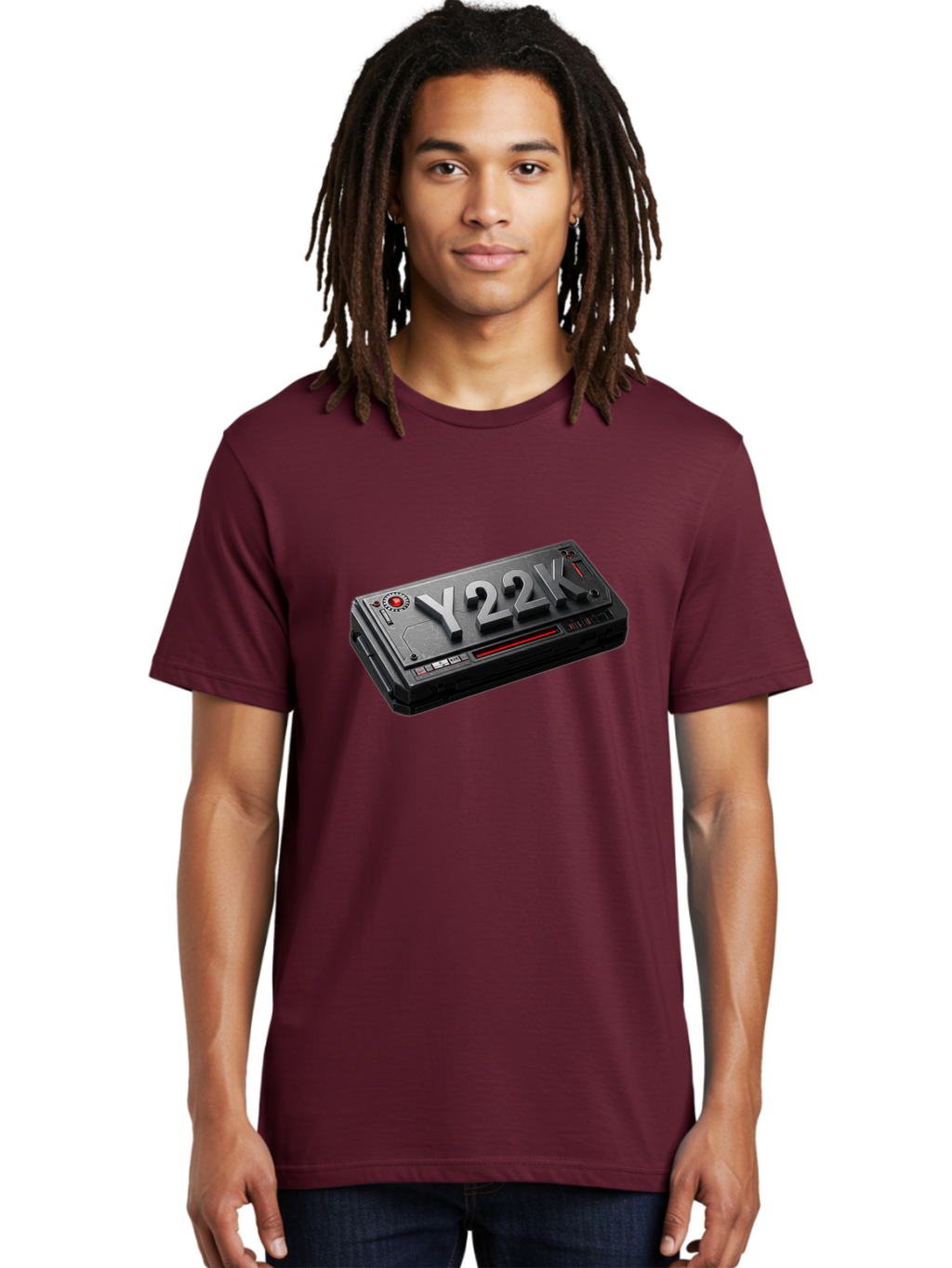 Y22K Men'S Graphic Tee, 100% Cotton, Comfortable Casual Summer Wear, Machine Washable, Futuristic Device, Y22K, Technology, Cyberpunk, Sleek Design, Metallic Surface, Red Accents, Futuristic Tech, Innovative Gadget, High-Tech Equipment, Bab598