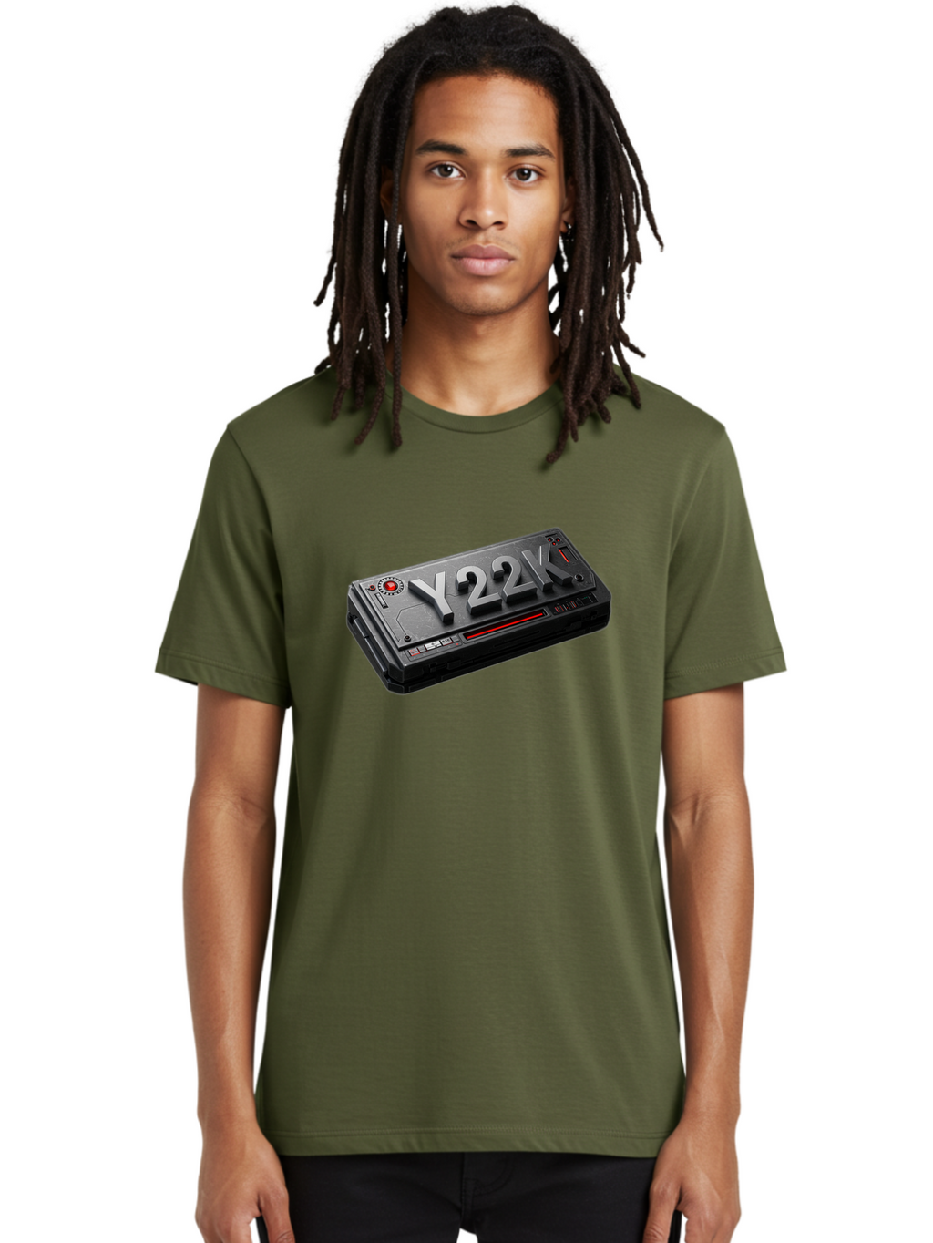 Y22K Men'S Graphic Tee, 100% Cotton, Comfortable Casual Summer Wear, Machine Washable, Futuristic Device, Y22K, Technology, Cyberpunk, Sleek Design, Metallic Surface, Red Accents, Futuristic Tech, Innovative Gadget, High-Tech Equipment, Bab598