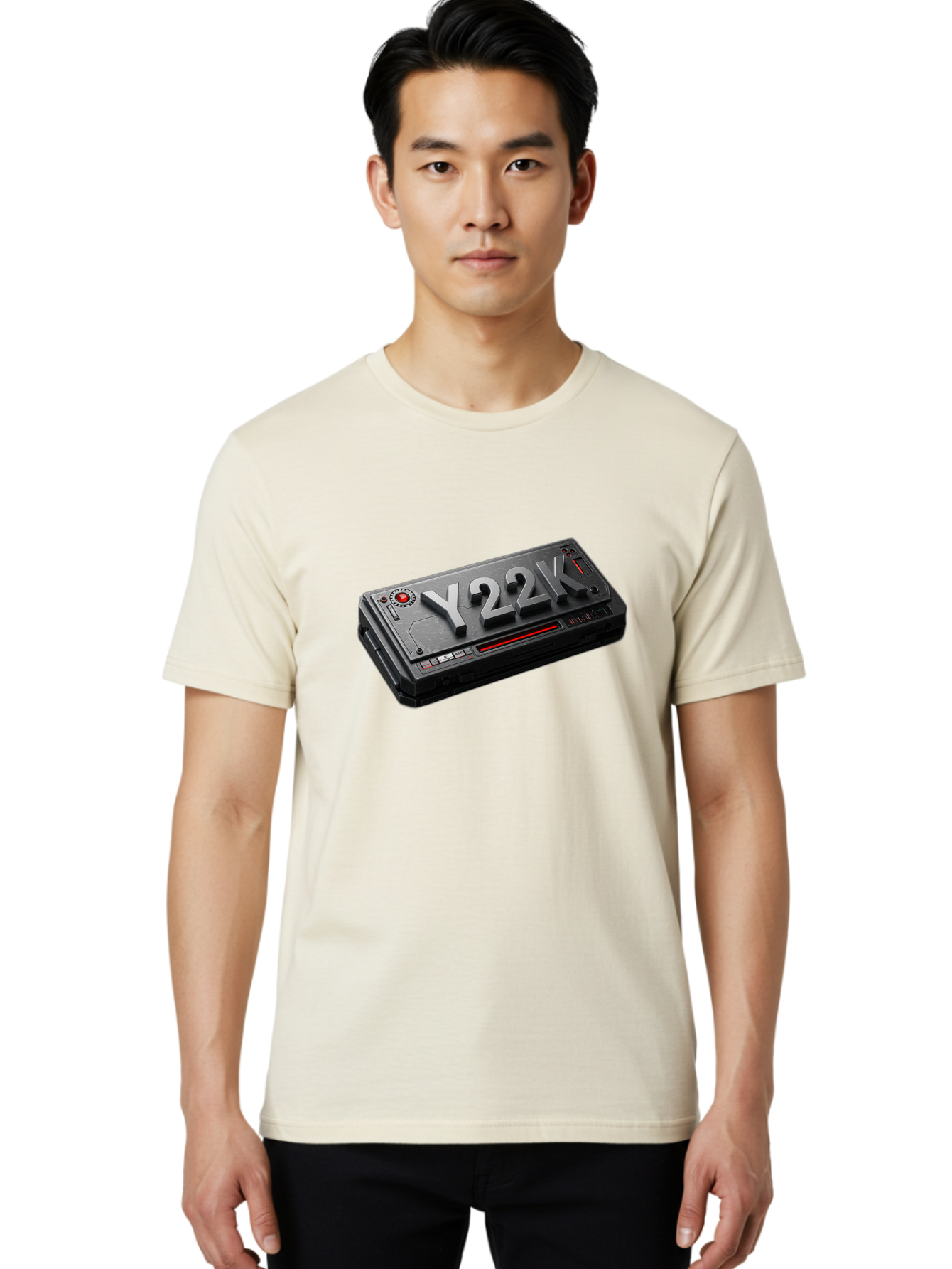 Y22K Men'S Graphic Tee, 100% Cotton, Comfortable Casual Summer Wear, Machine Washable, Futuristic Device, Y22K, Technology, Cyberpunk, Sleek Design, Metallic Surface, Red Accents, Futuristic Tech, Innovative Gadget, High-Tech Equipment, Bab598