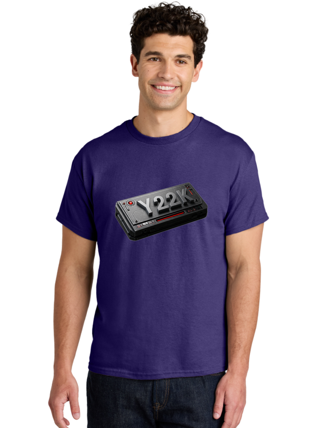 Y22K Men'S Graphic Tee, 100% Cotton, Comfortable Casual Summer Wear, Machine Washable, Futuristic Device, Y22K, Technology, Cyberpunk, Sleek Design, Metallic Surface, Red Accents, Futuristic Tech, Innovative Gadget, High-Tech Equipment, Bab598
