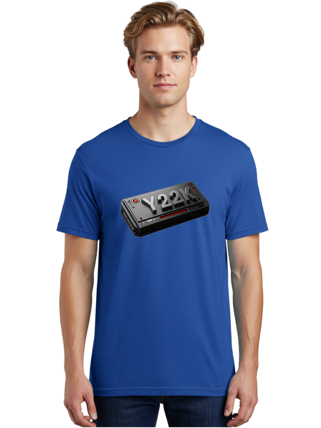 Y22K Men'S Graphic Tee, 100% Cotton, Comfortable Casual Summer Wear, Machine Washable, Futuristic Device, Y22K, Technology, Cyberpunk, Sleek Design, Metallic Surface, Red Accents, Futuristic Tech, Innovative Gadget, High-Tech Equipment, Bab598