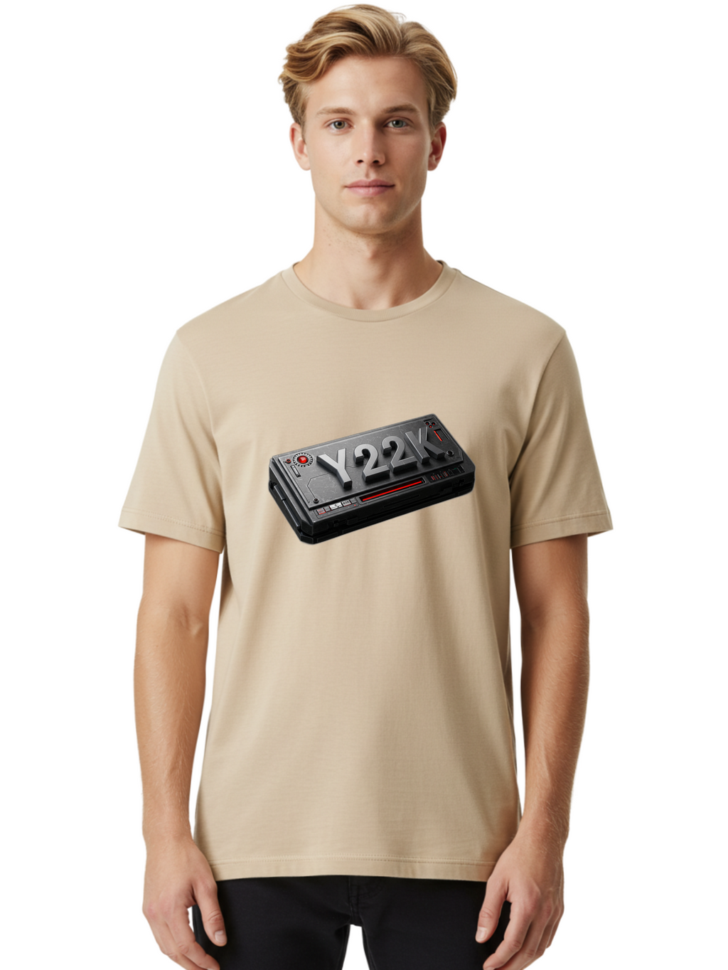 Y22K Men'S Graphic Tee, 100% Cotton, Comfortable Casual Summer Wear, Machine Washable, Futuristic Device, Y22K, Technology, Cyberpunk, Sleek Design, Metallic Surface, Red Accents, Futuristic Tech, Innovative Gadget, High-Tech Equipment, Bab598