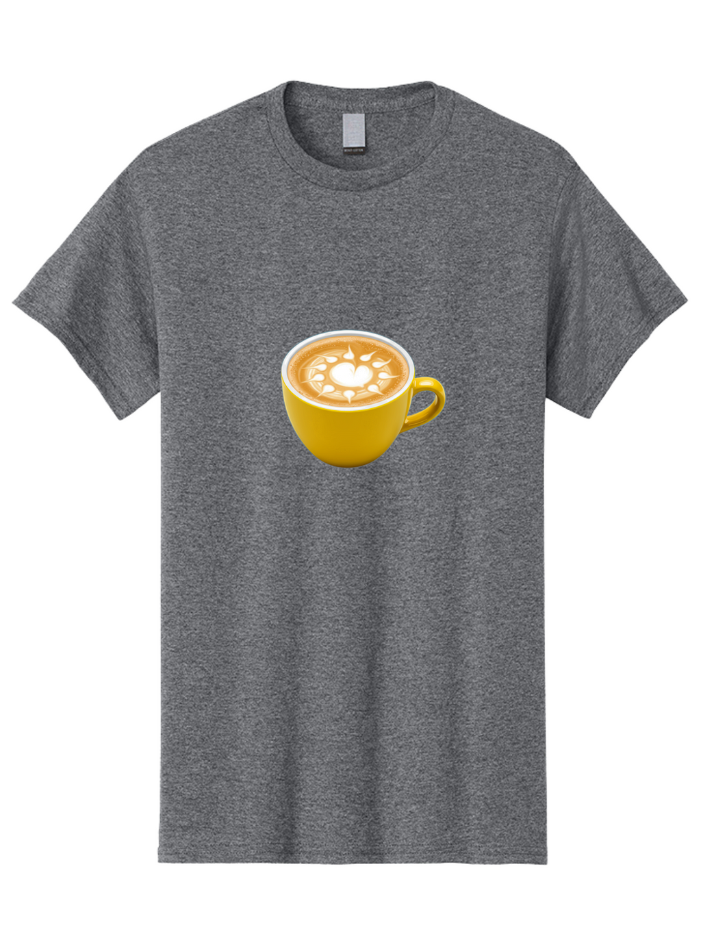 Yellow-Coffee-Cup Men'S Graphic Tee, 100% Cotton, Comfortable Casual Summer Wear, Machine Washable, Cappuccino Coffee, Latte Art, Yellow Mug, Coffee Drink, Foamy Texture, Sun Design, Heart-Shaped Pattern, Morning Coffee, Coffee Culture, Bab599