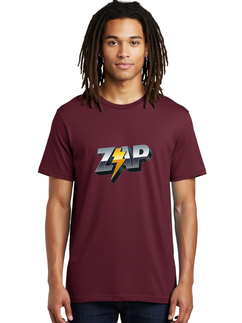 Zap Men'S Graphic Tee, 100% Cotton, Comfortable Casual Summer Wear, Machine Washable, Electrifying Logo, Bold Typography, Dynamic Design, Lightning Bolt, Modern Graphics, Energetic Vibe, Trendy Aesthetics, Silver And Gold Colors, 3D Effect, Bab600