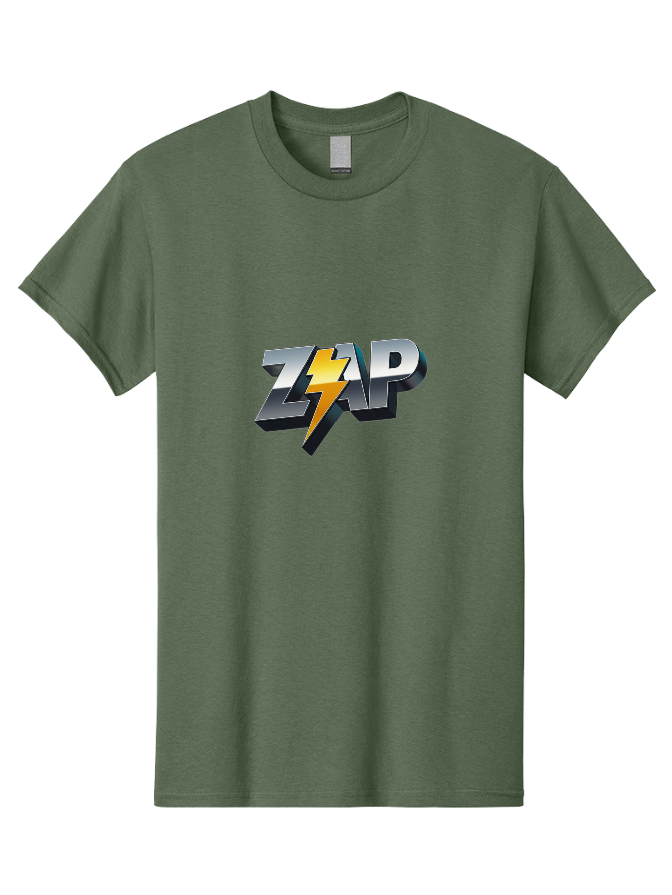 Zap Men'S Graphic Tee, 100% Cotton, Comfortable Casual Summer Wear, Machine Washable, Electrifying Logo, Bold Typography, Dynamic Design, Lightning Bolt, Modern Graphics, Energetic Vibe, Trendy Aesthetics, Silver And Gold Colors, 3D Effect, Bab600