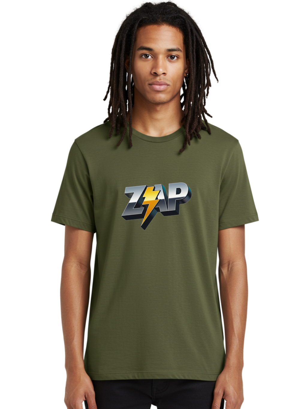 Zap Men'S Graphic Tee, 100% Cotton, Comfortable Casual Summer Wear, Machine Washable, Electrifying Logo, Bold Typography, Dynamic Design, Lightning Bolt, Modern Graphics, Energetic Vibe, Trendy Aesthetics, Silver And Gold Colors, 3D Effect, Bab600