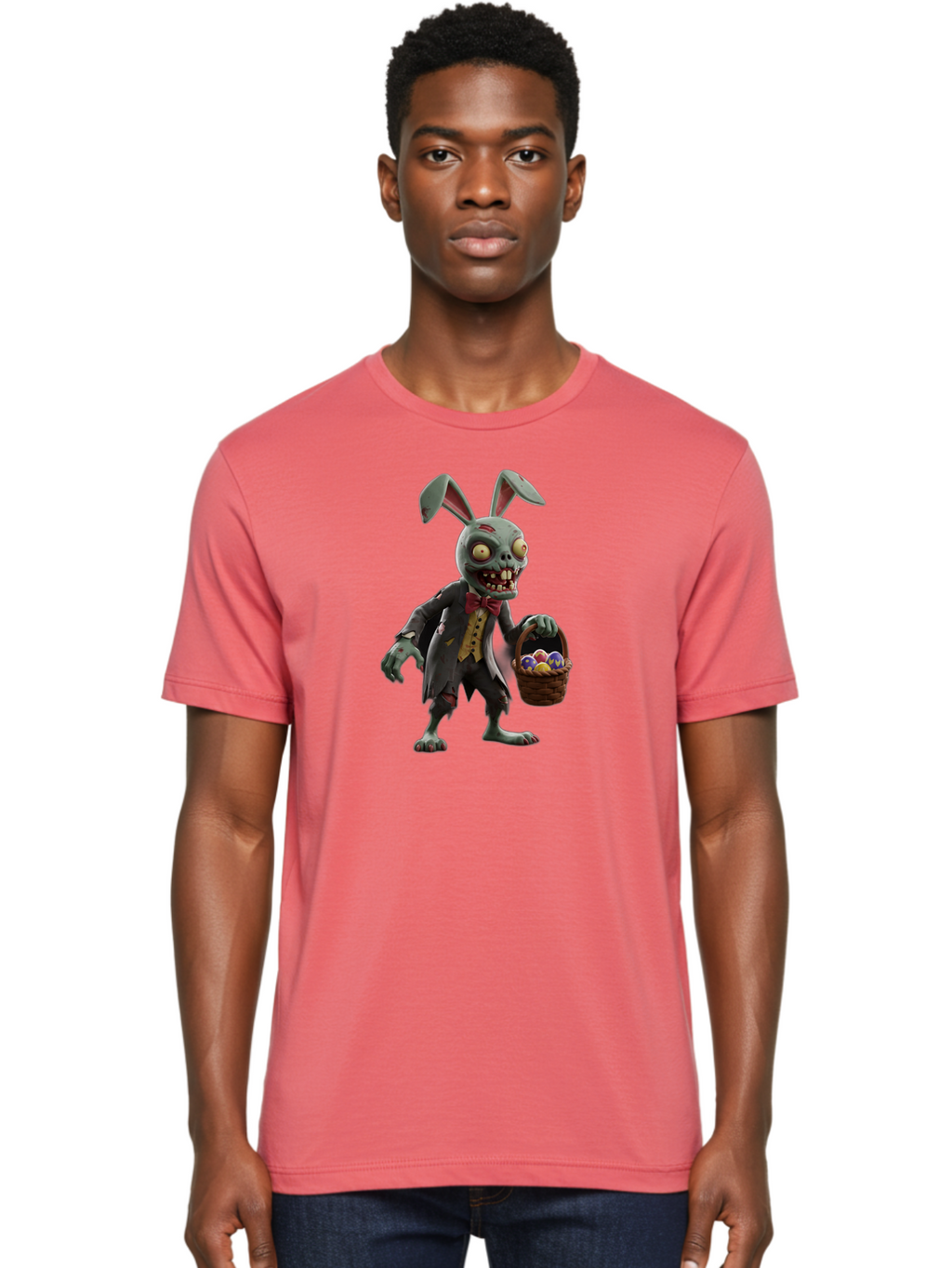 Zombie-Bunny Men'S Graphic Tee, 100% Cotton, Comfortable Casual Summer Wear, Machine Washable, Zombie Easter Bunny, Undead Rabbit, Easter Eggs, Horror Bunny, Creepy Rabbit, Zombie Character, Easter Basket, Colorful Eggs, Spooky Easter, Bab601