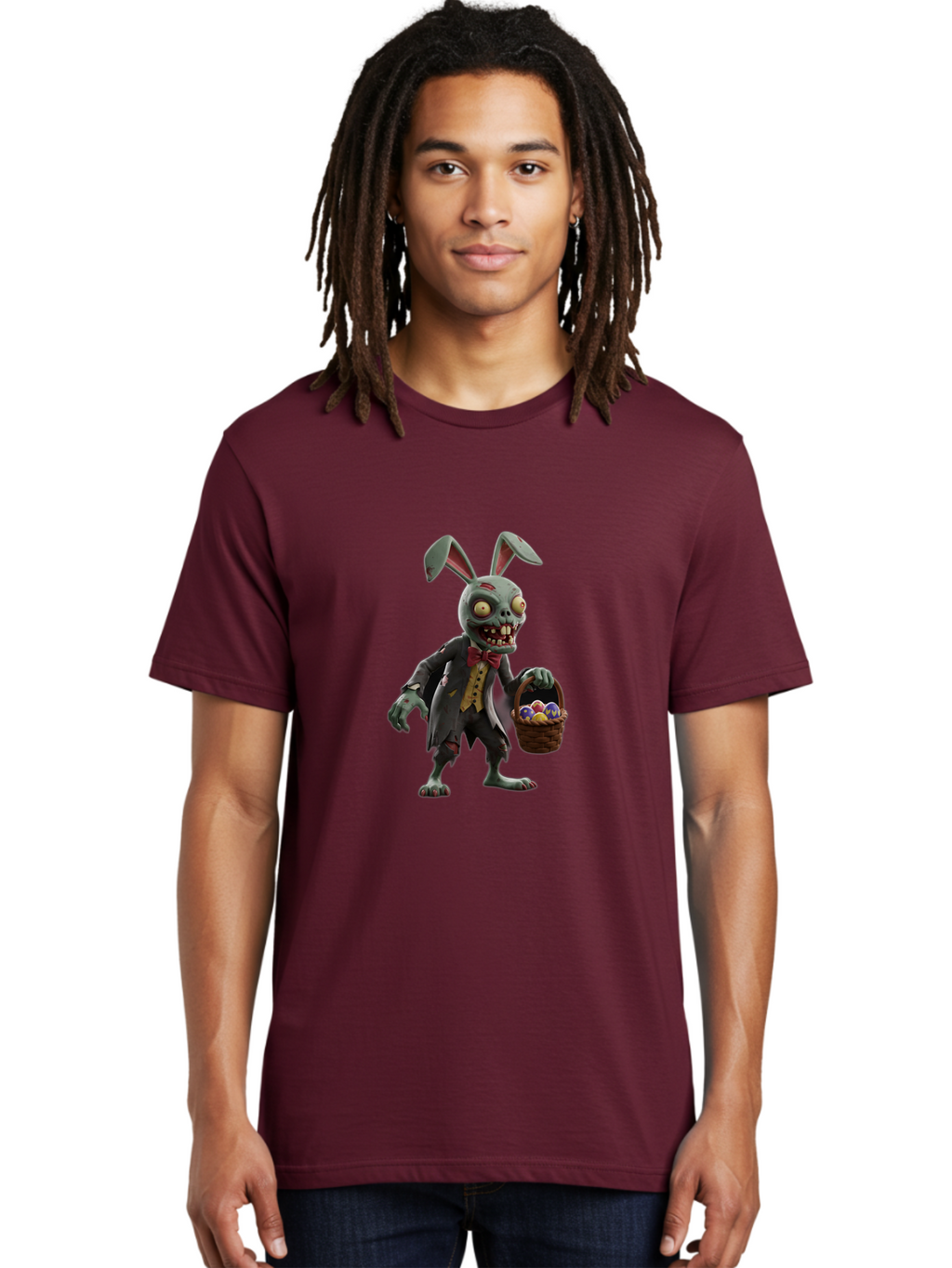 Zombie-Bunny Men'S Graphic Tee, 100% Cotton, Comfortable Casual Summer Wear, Machine Washable, Zombie Easter Bunny, Undead Rabbit, Easter Eggs, Horror Bunny, Creepy Rabbit, Zombie Character, Easter Basket, Colorful Eggs, Spooky Easter, Bab601