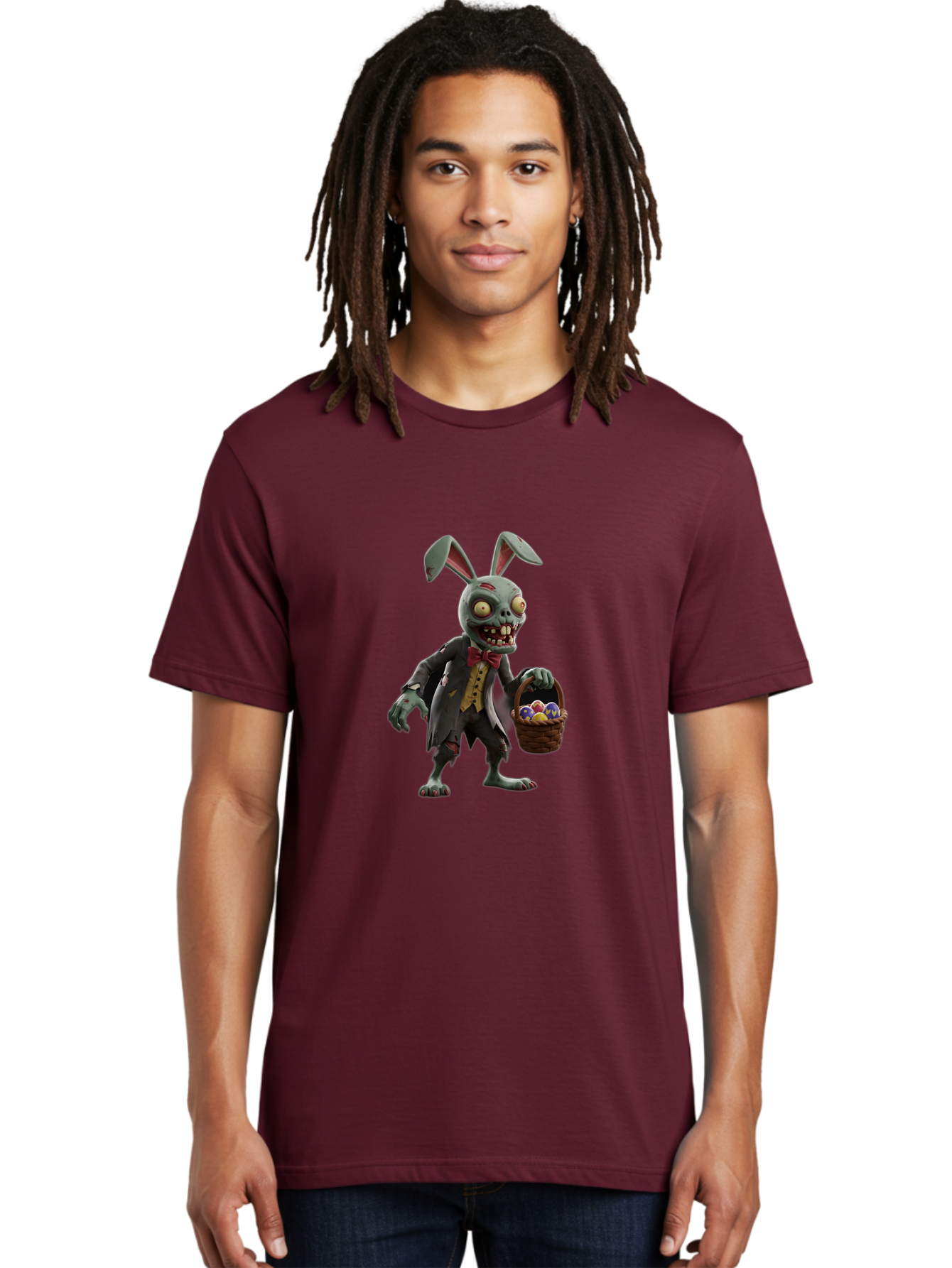Zombie-Bunny Men'S Graphic Tee, 100% Cotton, Comfortable Casual Summer Wear, Machine Washable, Zombie Easter Bunny, Undead Rabbit, Easter Eggs, Horror Bunny, Creepy Rabbit, Zombie Character, Easter Basket, Colorful Eggs, Spooky Easter, Bab601