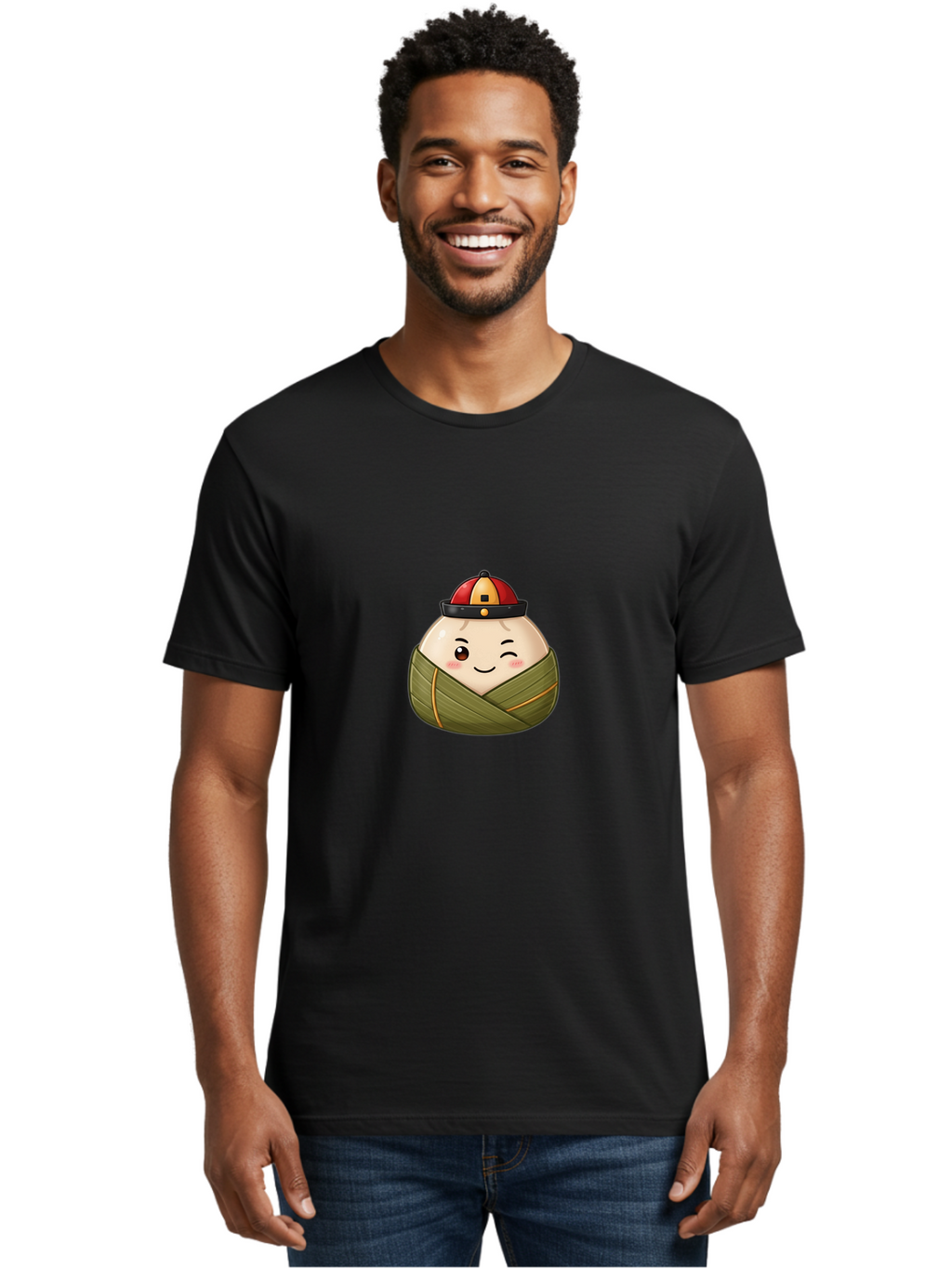 Zongzi-1 Men'S Graphic Tee, 100% Cotton, Comfortable Casual Summer Wear, Machine Washable, Zongzi Dumpling, Chinese Rice Dumpling, Dragon Boat Festival, Traditional Food, Cartoon Dumpling, Wrapped Dumpling, Smiling Dumpling, Bab602