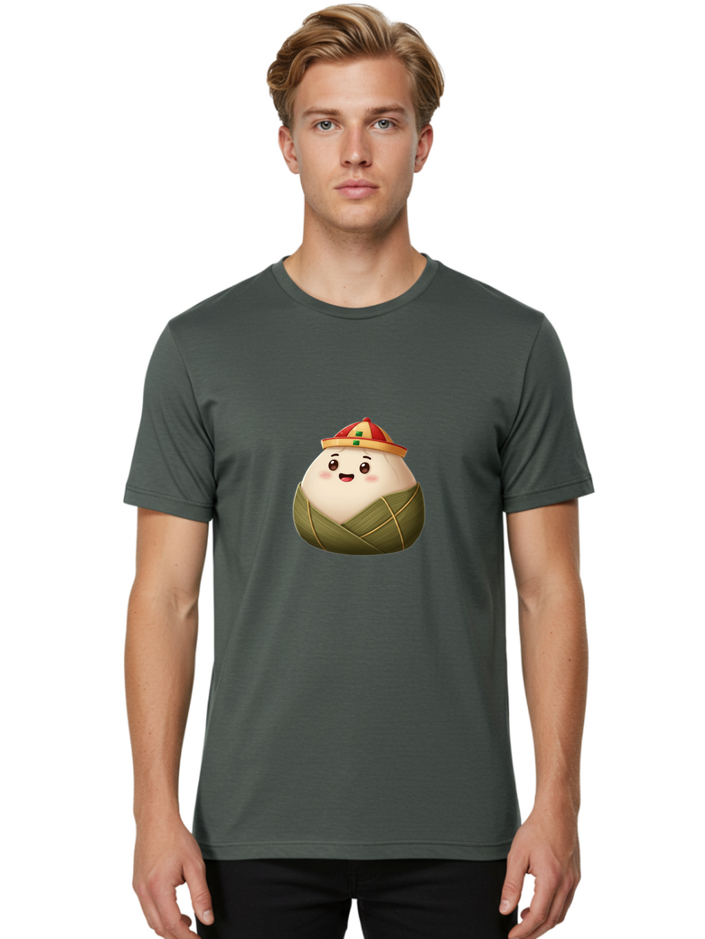 Zongzi-Dumpling Men'S Graphic Tee, 100% Cotton, Comfortable Casual Summer Wear, Machine Washable, Cartoon Dumpling, Kawaii Food, Chinese Cuisine, Zongzi, Traditional Dish, Festive Food, Glutinous Rice Dumpling, Asian Culture, Happy Face, Bab608