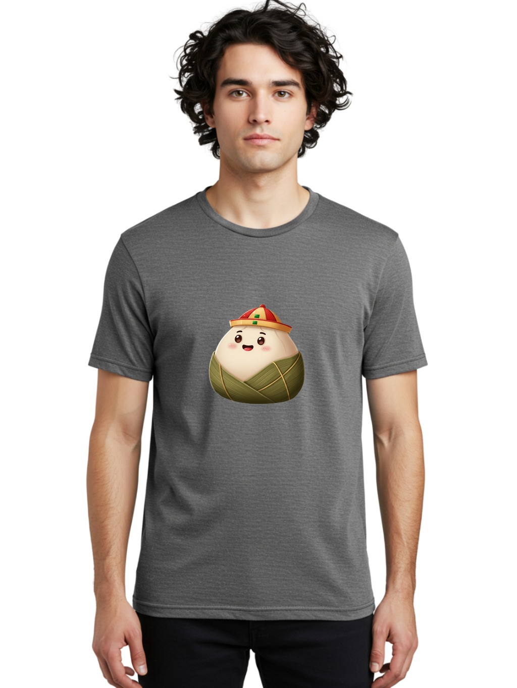 Zongzi-Dumpling Men'S Graphic Tee, 100% Cotton, Comfortable Casual Summer Wear, Machine Washable, Cartoon Dumpling, Kawaii Food, Chinese Cuisine, Zongzi, Traditional Dish, Festive Food, Glutinous Rice Dumpling, Asian Culture, Happy Face, Bab608