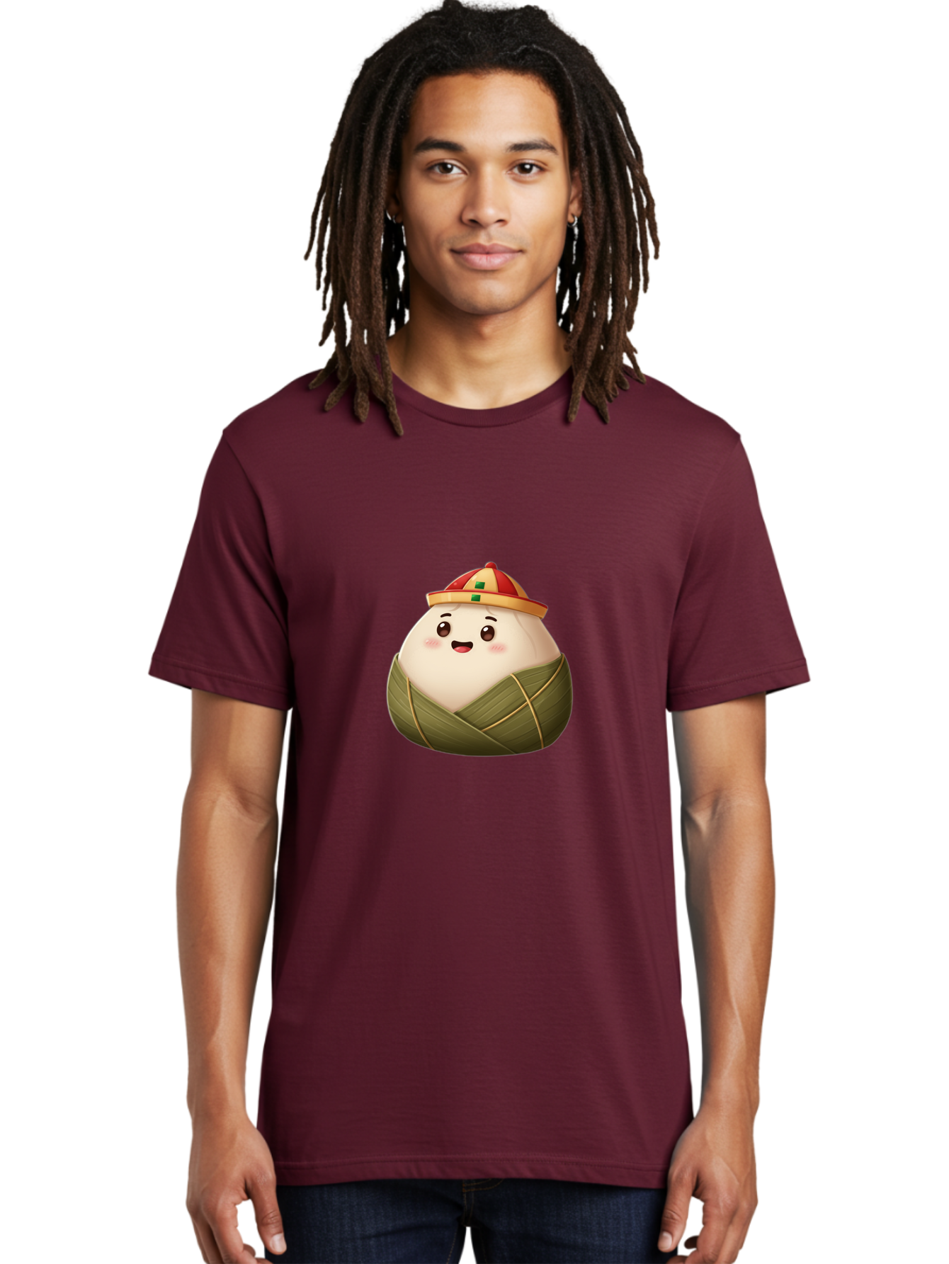 Zongzi-Dumpling Men'S Graphic Tee, 100% Cotton, Comfortable Casual Summer Wear, Machine Washable, Cartoon Dumpling, Kawaii Food, Chinese Cuisine, Zongzi, Traditional Dish, Festive Food, Glutinous Rice Dumpling, Asian Culture, Happy Face, Bab608