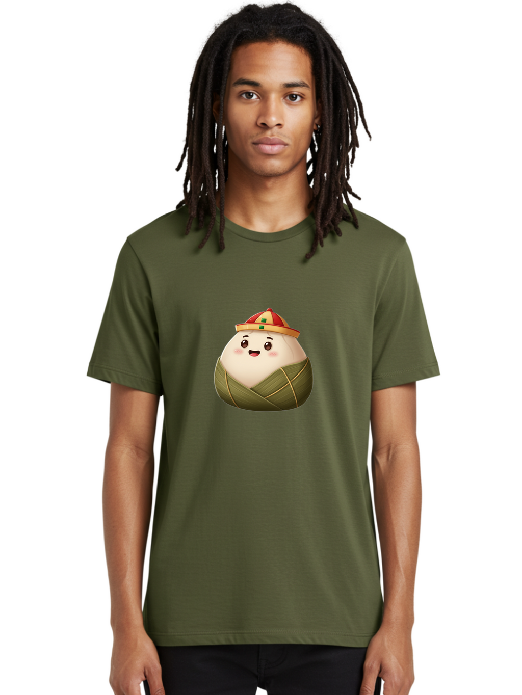 Zongzi-Dumpling Men'S Graphic Tee, 100% Cotton, Comfortable Casual Summer Wear, Machine Washable, Cartoon Dumpling, Kawaii Food, Chinese Cuisine, Zongzi, Traditional Dish, Festive Food, Glutinous Rice Dumpling, Asian Culture, Happy Face, Bab608