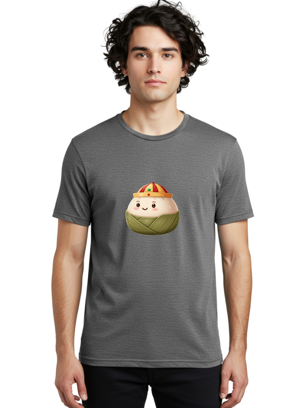 Zongzi Men'S Graphic Tee, 100% Cotton, Comfortable Casual Summer Wear, Machine Washable, Cartoon Dumpling, Chinese Cuisine, Wrapped In Leaves, Smiling Face, Festive Hat, Traditional Food, Cultural Heritage, Asian Delicacy, Cute Character Bab609