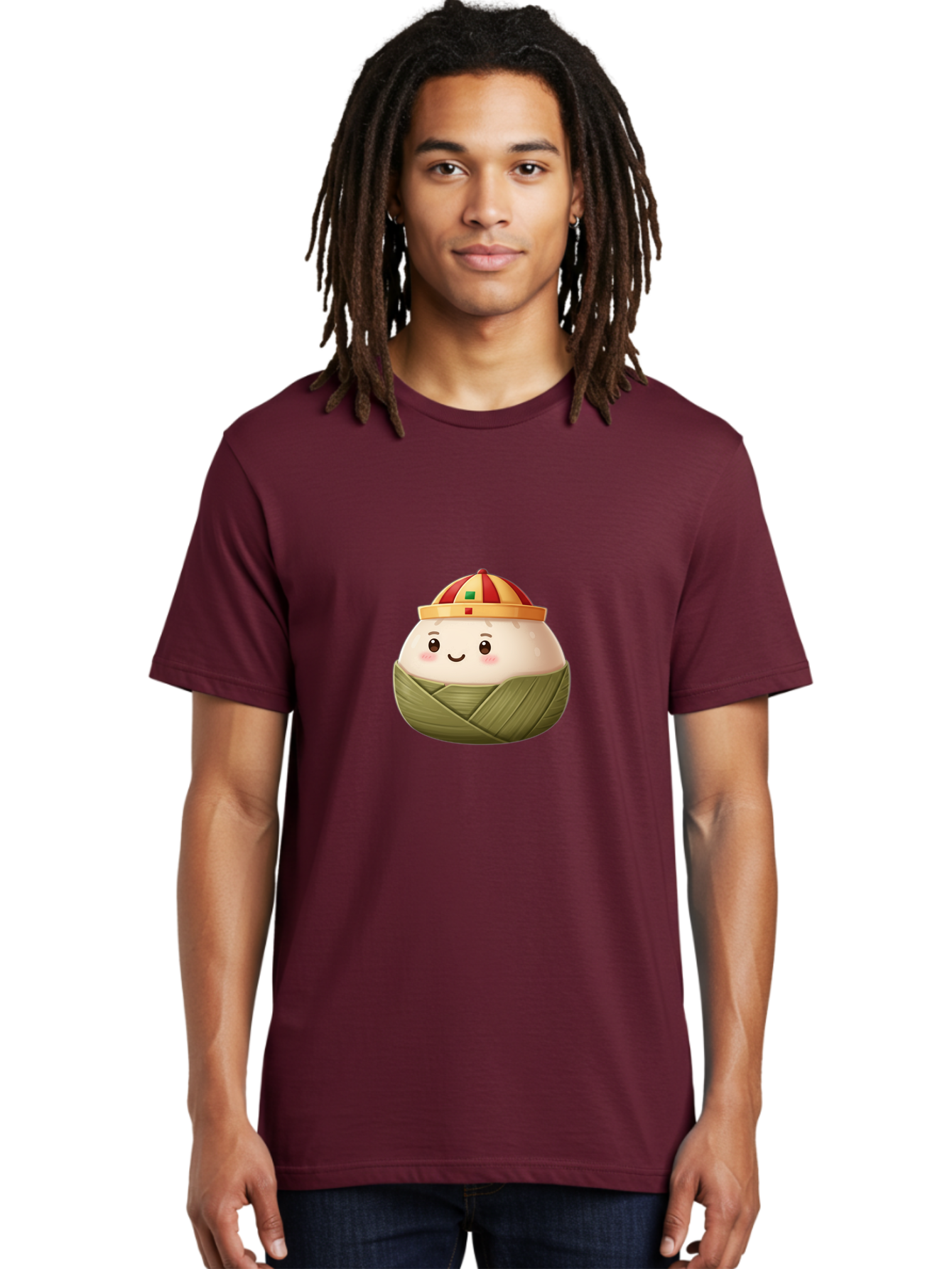 Zongzi Men'S Graphic Tee, 100% Cotton, Comfortable Casual Summer Wear, Machine Washable, Cartoon Dumpling, Chinese Cuisine, Wrapped In Leaves, Smiling Face, Festive Hat, Traditional Food, Cultural Heritage, Asian Delicacy, Cute Character Bab609