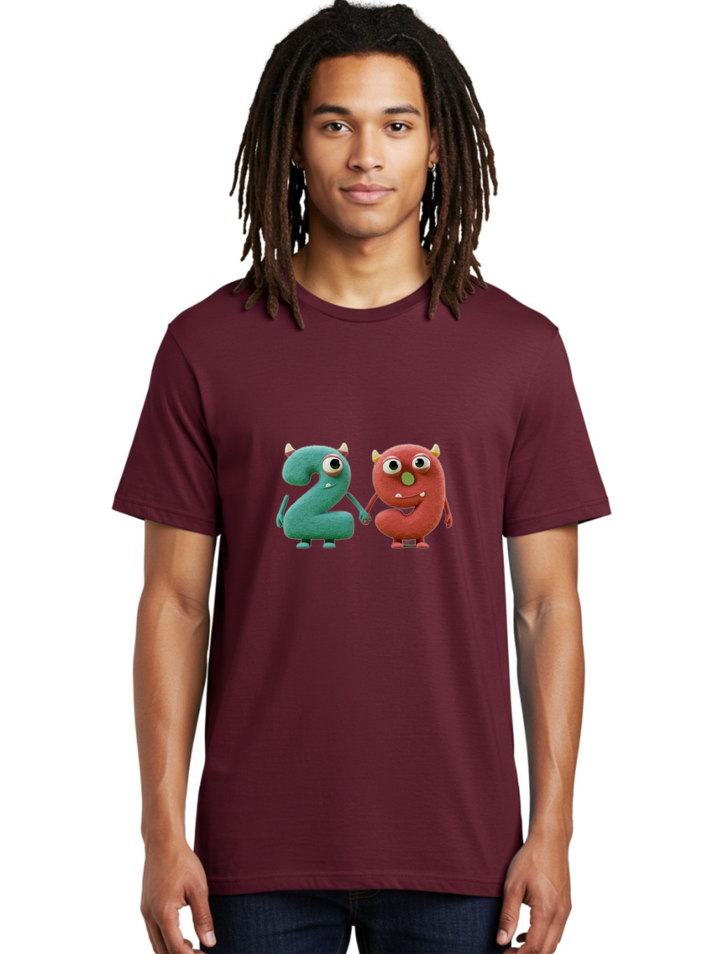 2-Monsters Men'S Graphic Tee, 100% Cotton, Comfortable Casual Summer Wear, Machine Washable, Monster Numbers, Cute Creatures, Colorful Characters, Playful Design, Funny Eyes, Holding Hands, Learning Numbers, Kid'S Education, Cartoon Style, Bab610
