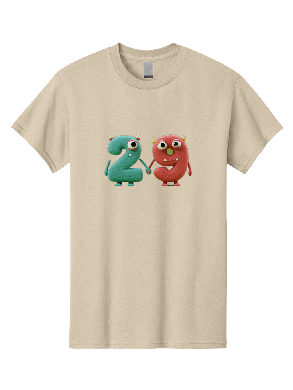 2-Monsters Men'S Graphic Tee, 100% Cotton, Comfortable Casual Summer Wear, Machine Washable, Monster Numbers, Cute Creatures, Colorful Characters, Playful Design, Funny Eyes, Holding Hands, Learning Numbers, Kid'S Education, Cartoon Style, Bab610