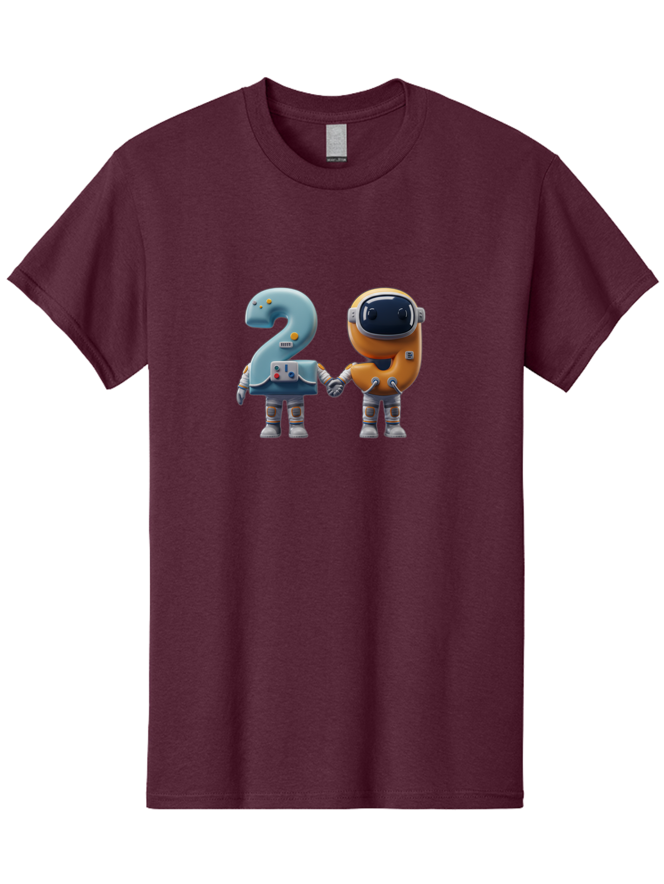 2-Robots Men'S Graphic Tee, 100% Cotton, Comfortable Casual Summer Wear, Machine Washable, 3D Rendered Robots, Robot Holding Number 2, Futuristic Design, Robotic Figures, Hand In Hand Robots, Orange And Blue Robots, Space Age, Robotics, Bab611