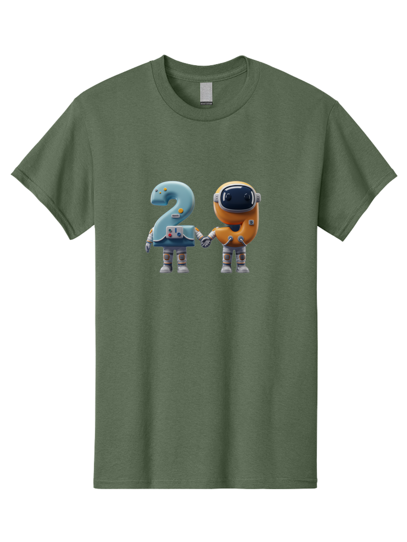 2-Robots Men'S Graphic Tee, 100% Cotton, Comfortable Casual Summer Wear, Machine Washable, 3D Rendered Robots, Robot Holding Number 2, Futuristic Design, Robotic Figures, Hand In Hand Robots, Orange And Blue Robots, Space Age, Robotics, Bab611