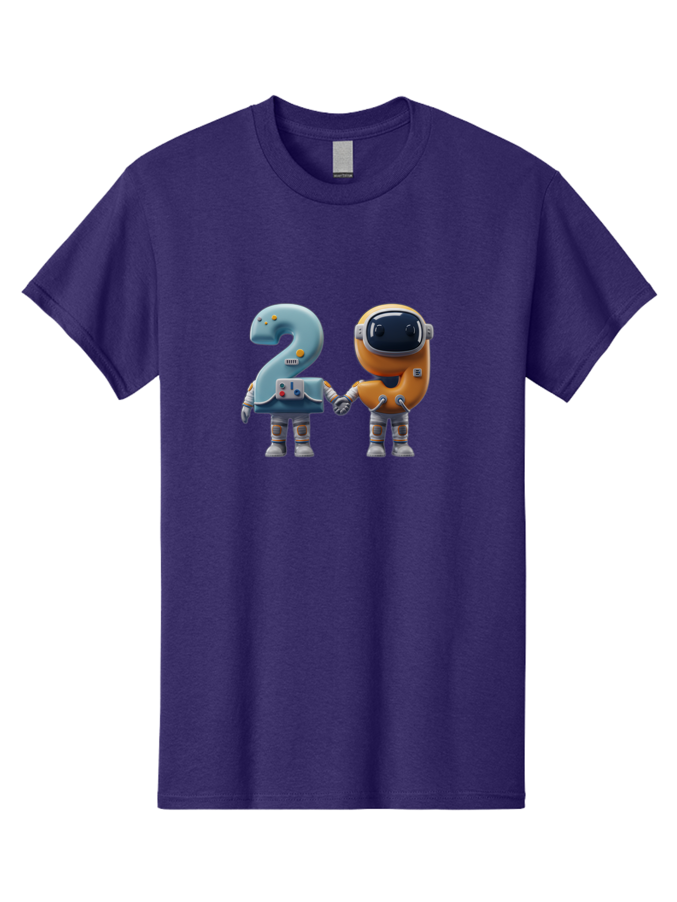 2-Robots Men'S Graphic Tee, 100% Cotton, Comfortable Casual Summer Wear, Machine Washable, 3D Rendered Robots, Robot Holding Number 2, Futuristic Design, Robotic Figures, Hand In Hand Robots, Orange And Blue Robots, Space Age, Robotics, Bab611