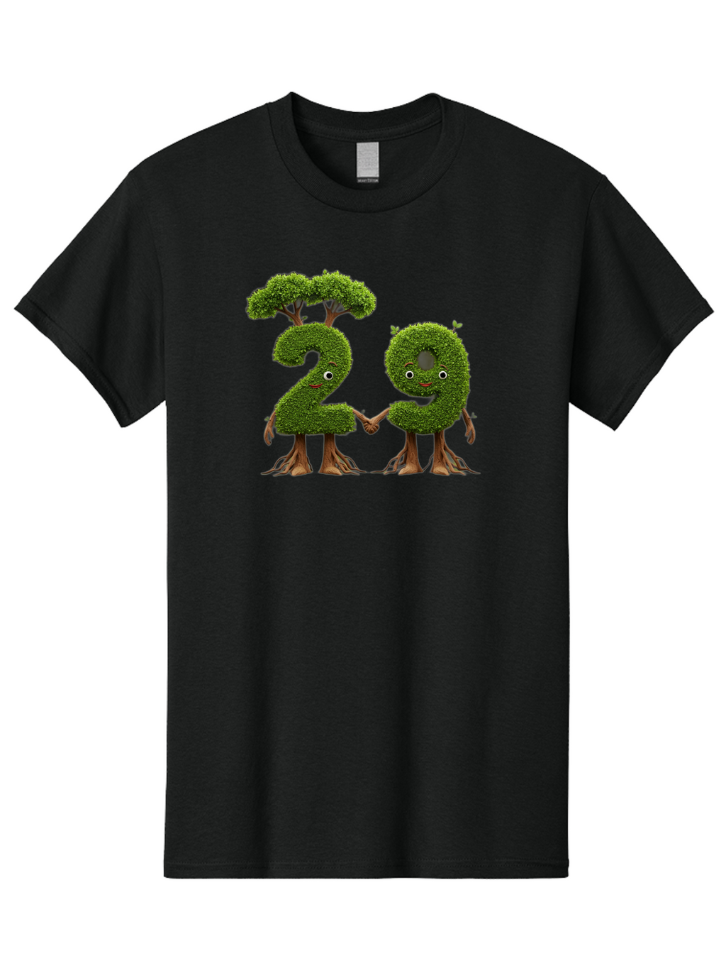 20 Men'S Graphic Tee, 100% Cotton, Comfortable Casual Summer Wear, Machine Washable, Topiary Numbers, Hand In Hand, Numbers 2 And 4, Foliage Characters, Leafy Figures, Green Numbers, Happy Faces, Whimsical Design, Nature-Inspired Art, Bab612